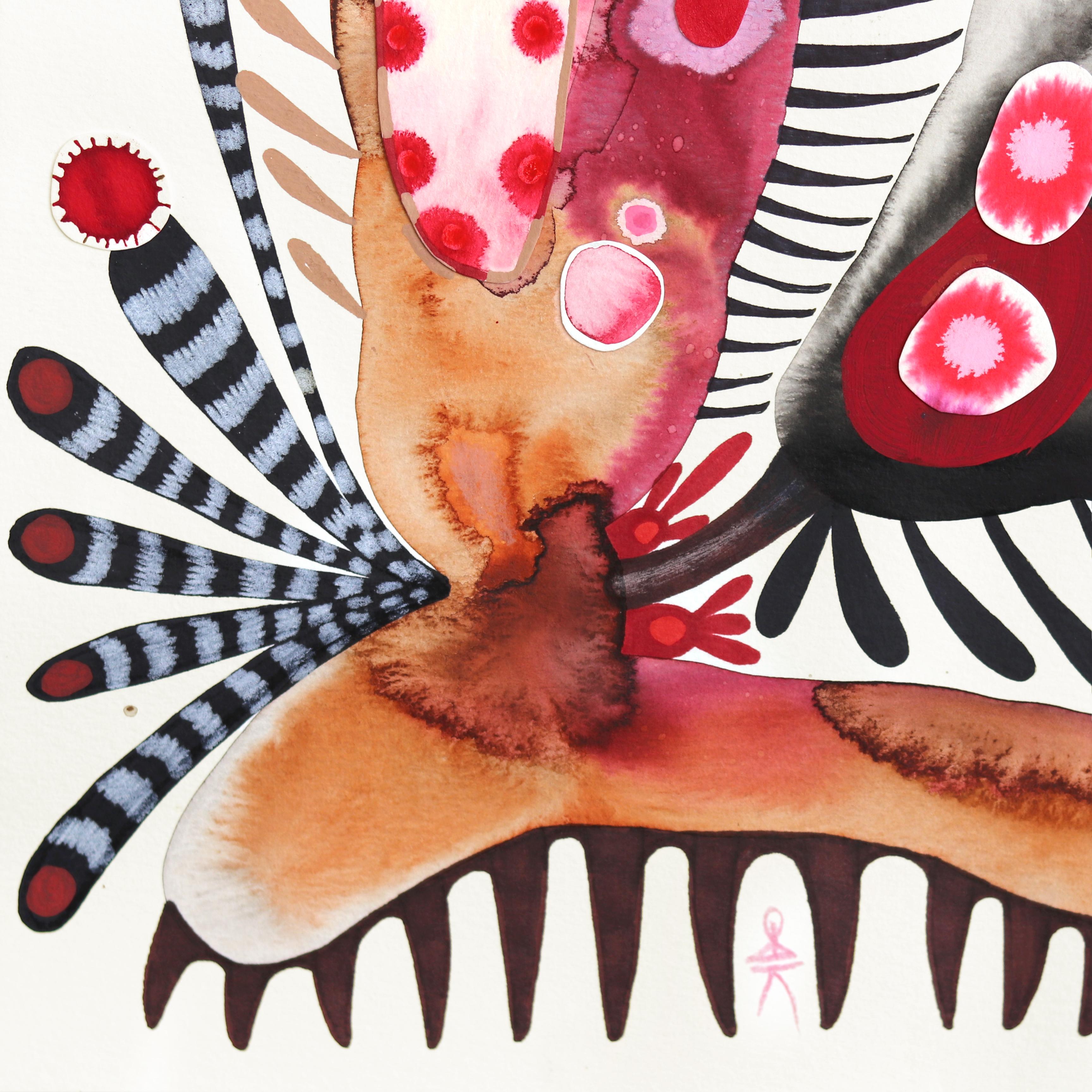 Mystic Rhizome – Originales farbenfrohes, organisches, abstraktes, botanisches Gemälde auf Papier (Beige), Abstract Drawing, von Krisanne Souter