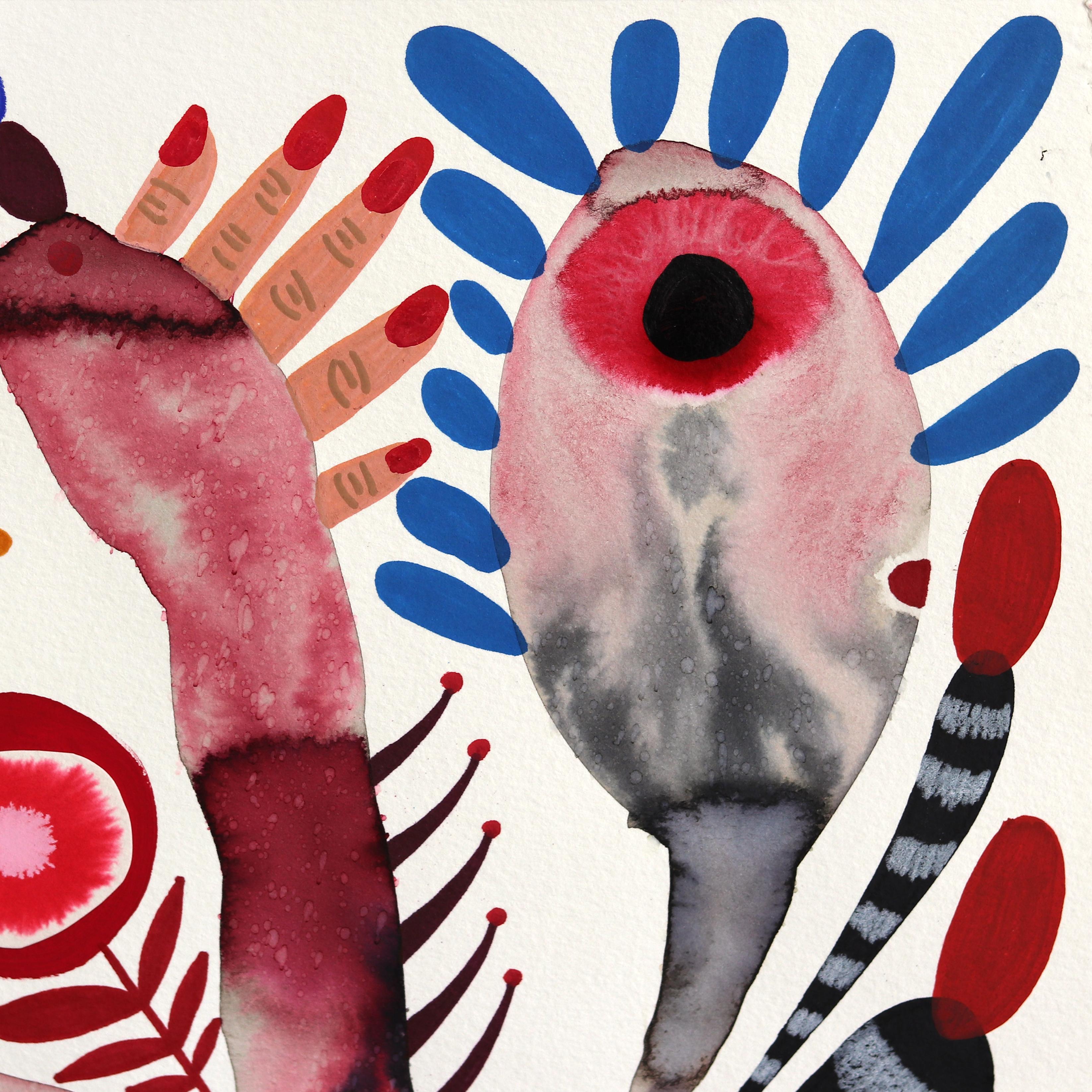Mystic Rhizome – Originales farbenfrohes, organisches, abstraktes, botanisches Gemälde auf Papier (Abstrakt), Art, von Krisanne Souter