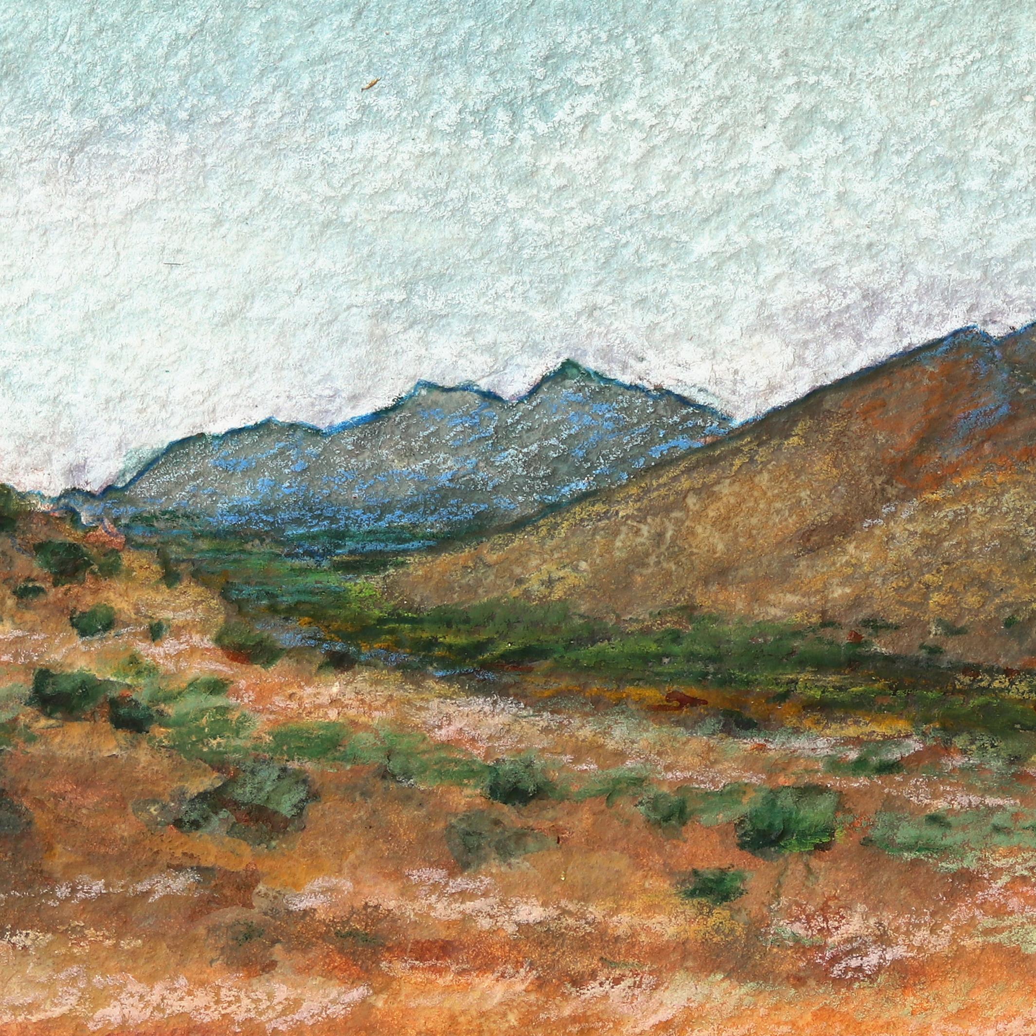 Amarillo By Morning - Desert Landscape Nature Gemälde auf handgeschöpftem Papier (Braun), Landscape Painting, von Michaela Jean