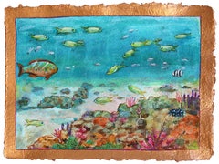 Magical Life Below - Paesaggio oceanico, natura morta di pesce su carta fatta a mano