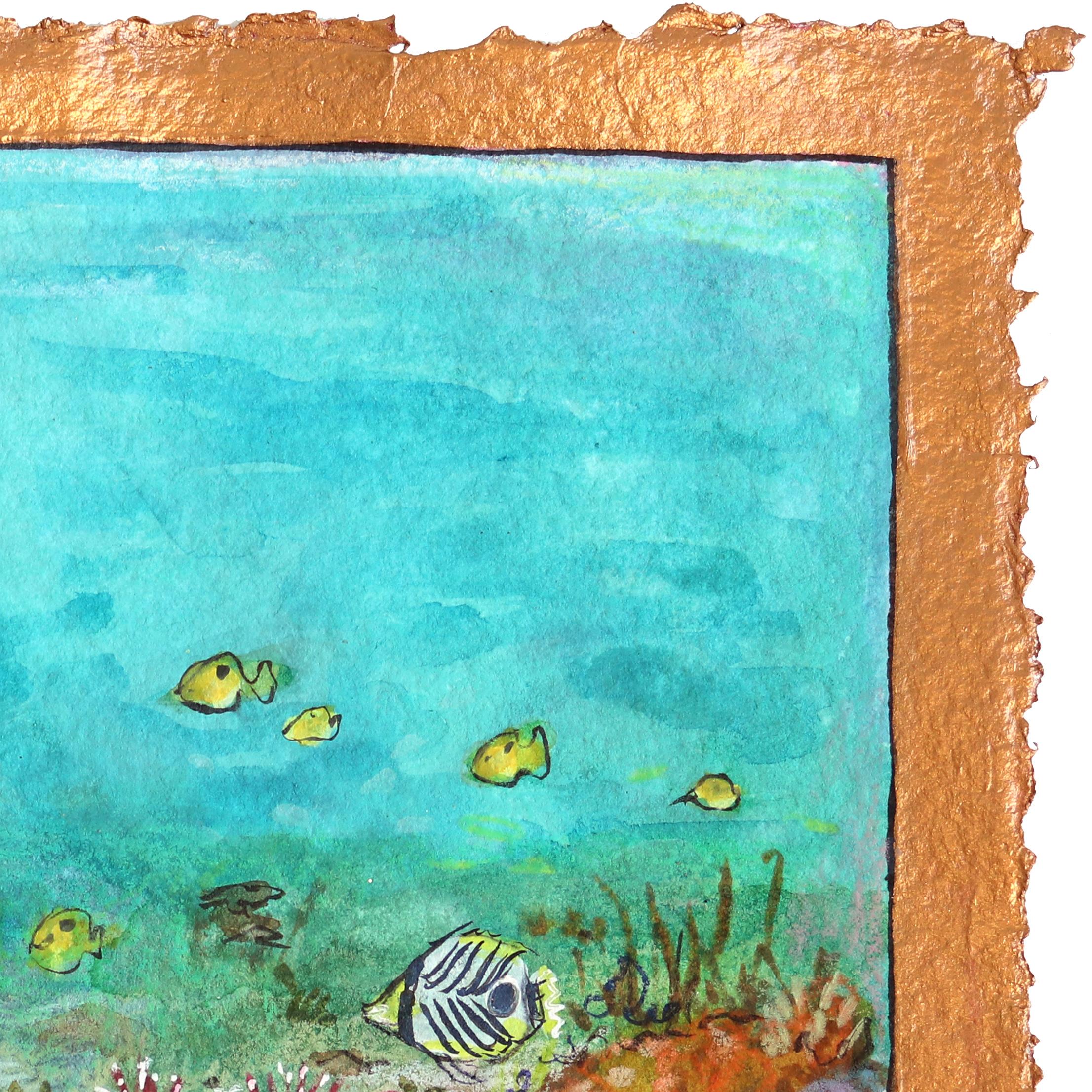 Where a Mermaid Goes... - Vibrant Seascape Still Life Painting on Handmade Paper - Impressionist Art by Michaela Jean