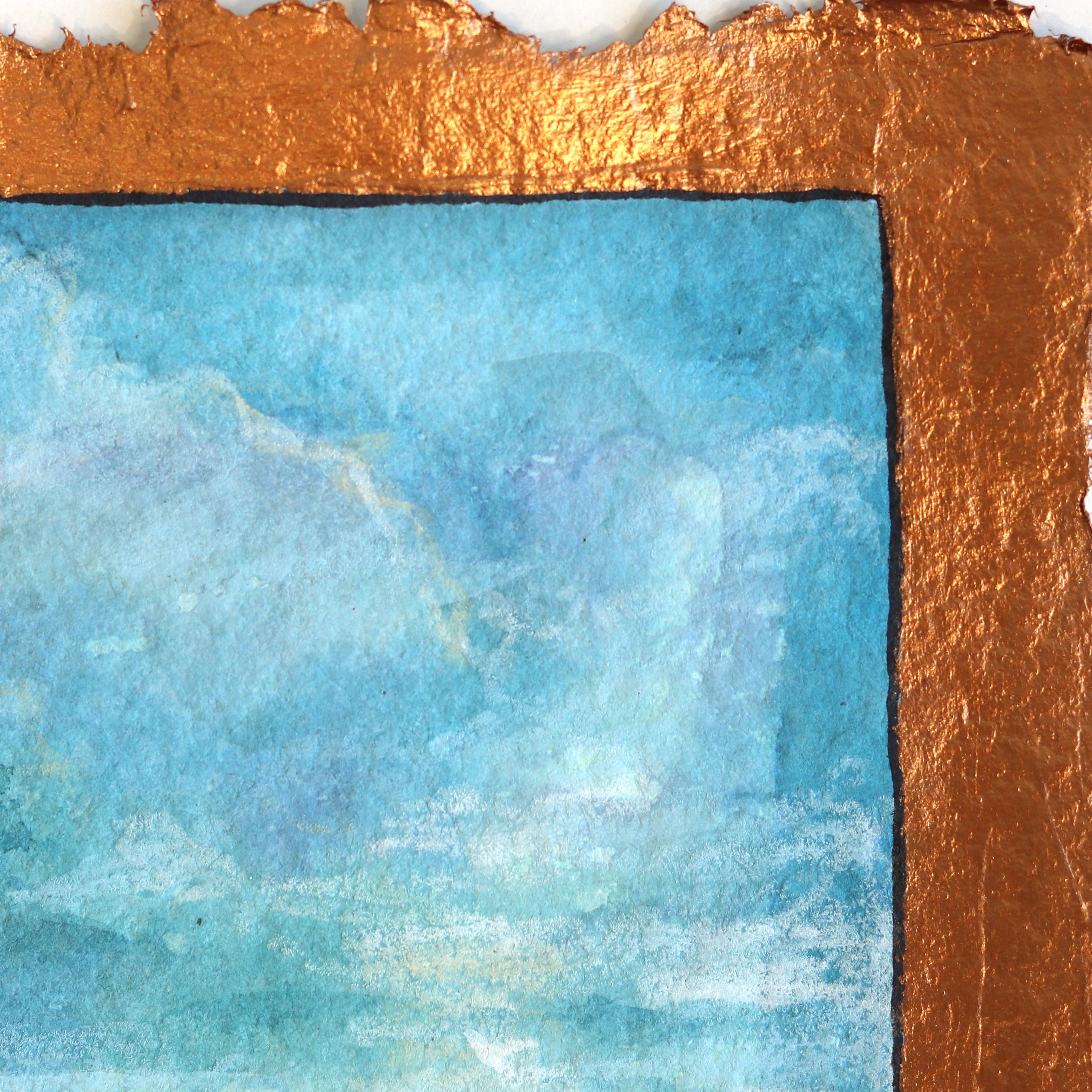 Hurricane Horizon - Serene Seelandschaft Stillleben Gemälde auf handgeschöpftem Papier (Blau), Landscape Art, von Michaela Jean