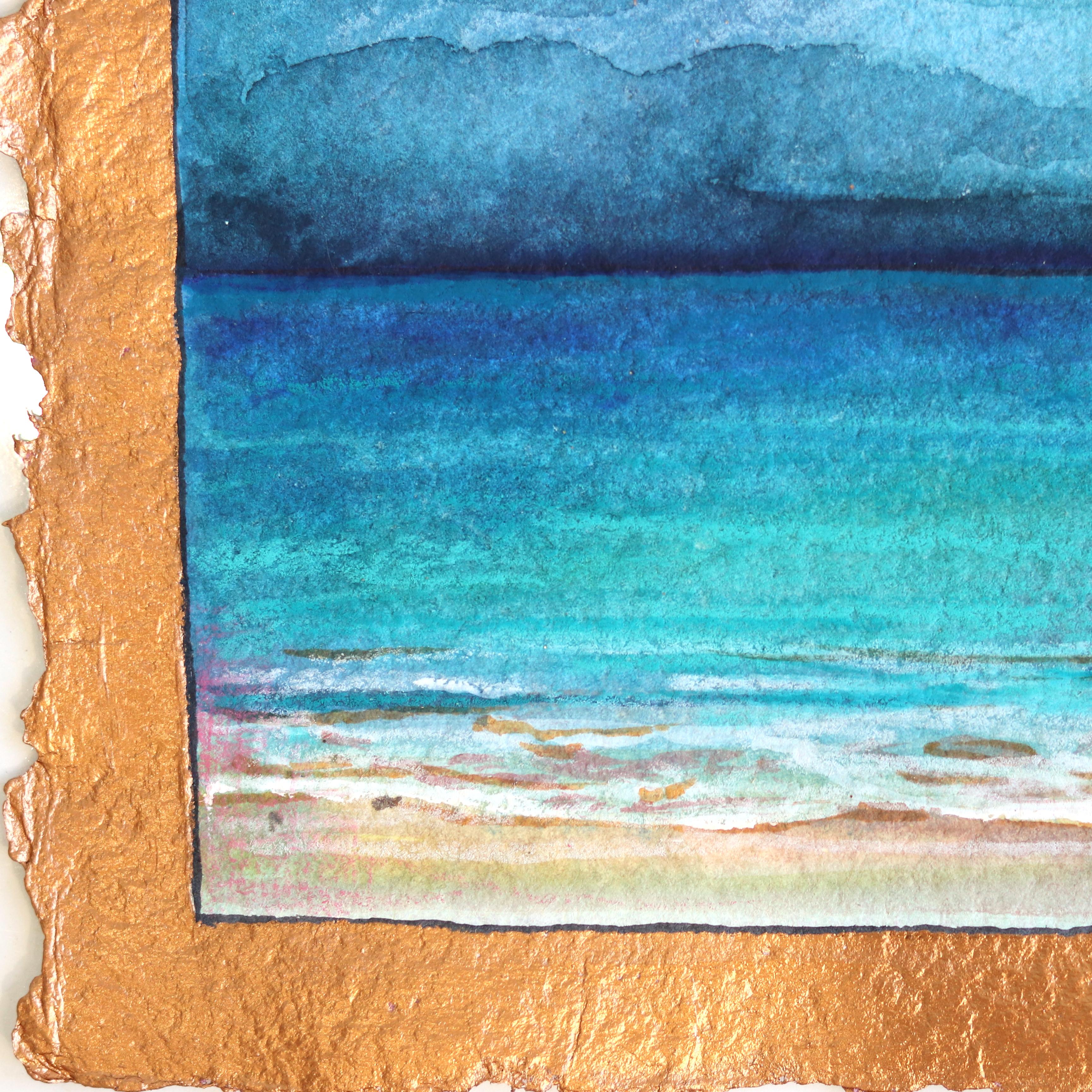 Hurricane Horizon - Serene Seelandschaft Stillleben Gemälde auf handgeschöpftem Papier – Art von Michaela Jean