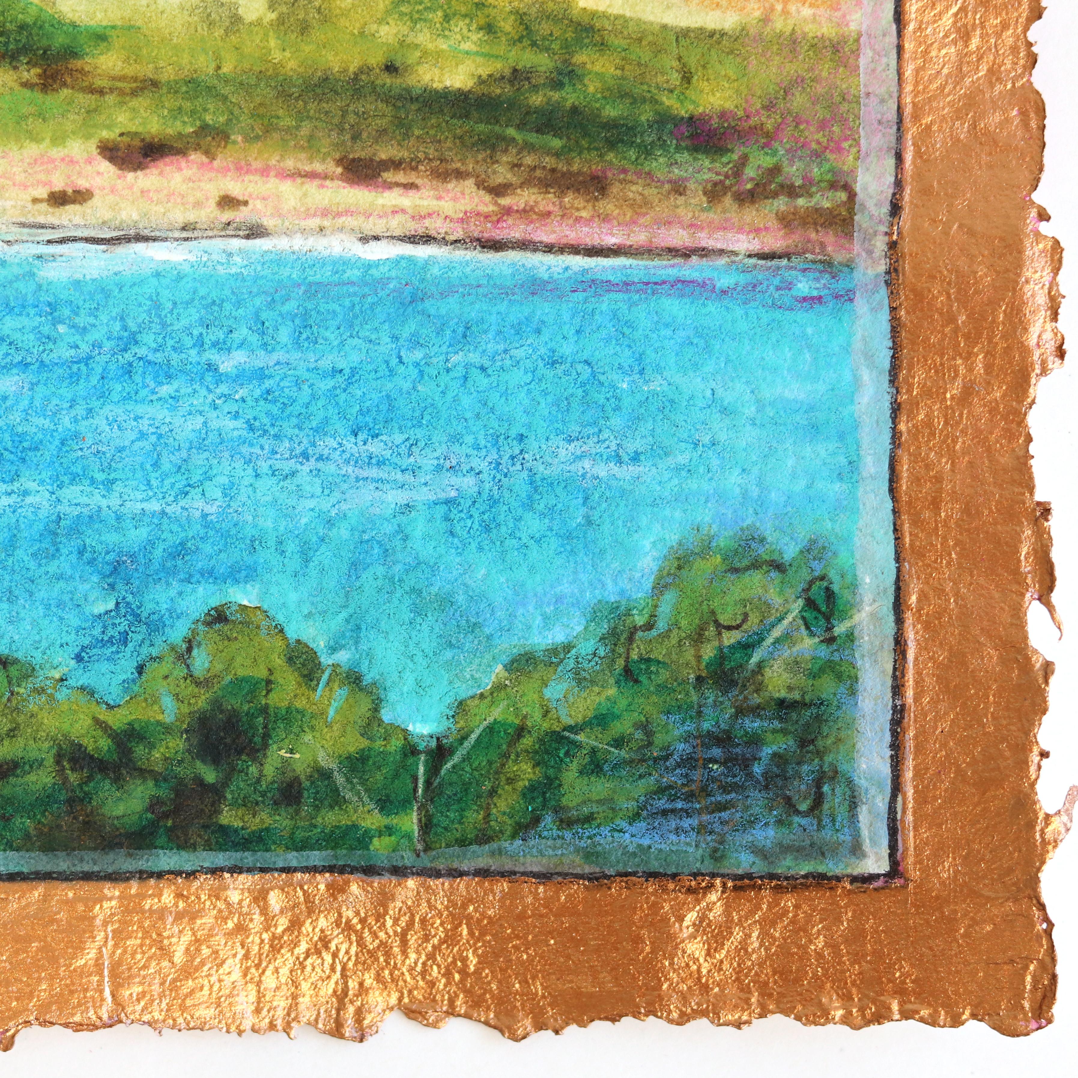 East Coast Regatta - Natura morta in tecnica mista su carta fatta a mano - Landscape Painting Marrone di Michaela Jean