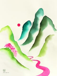 Rainbowland Valley - Abstract Colorful Dreamy Still Life Watercolor Painting