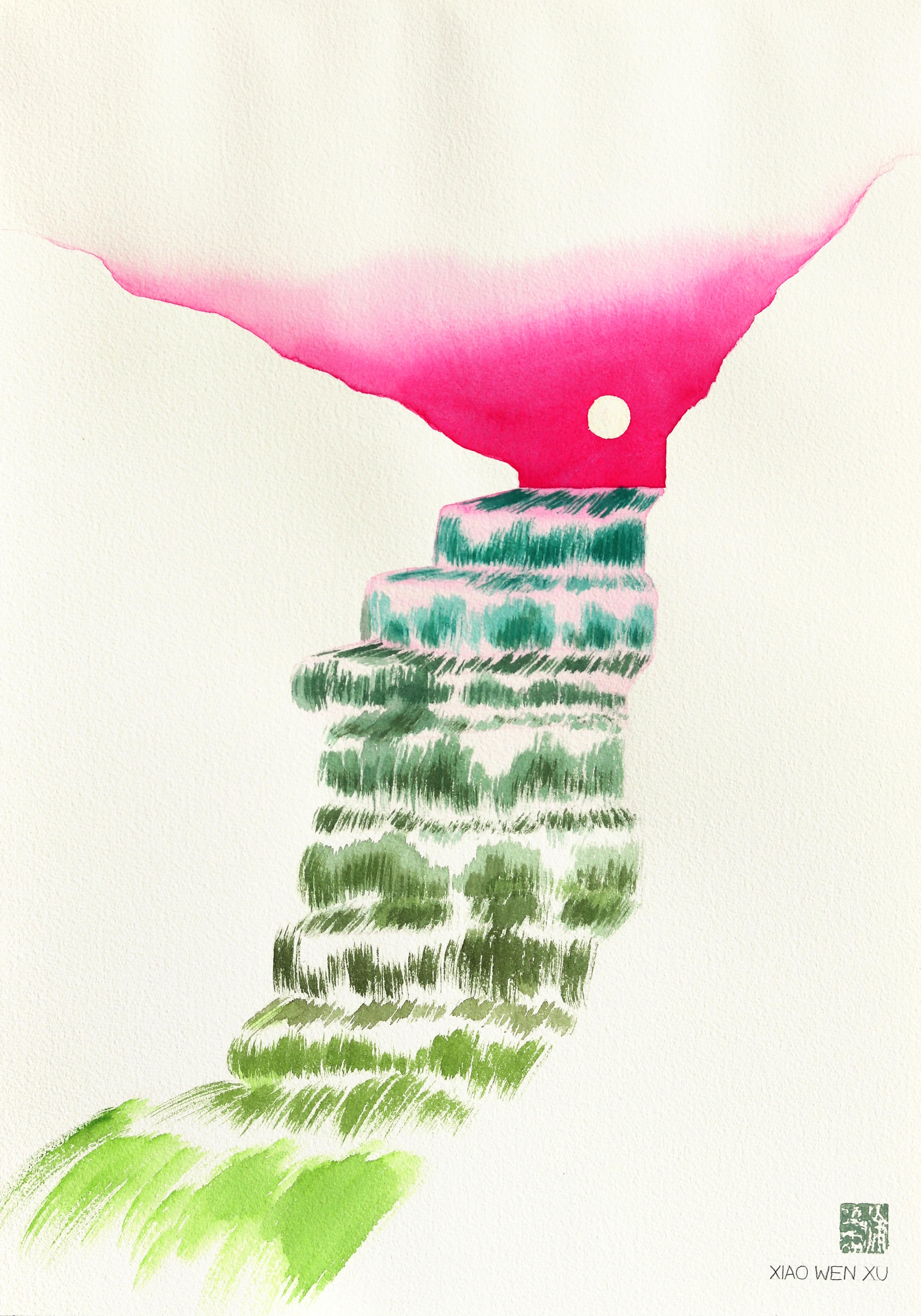 Xiao Wen Xu Still-Life - Rainbowland Falls - Abstract Colorful Dreamy Still Life Watercolor Painting