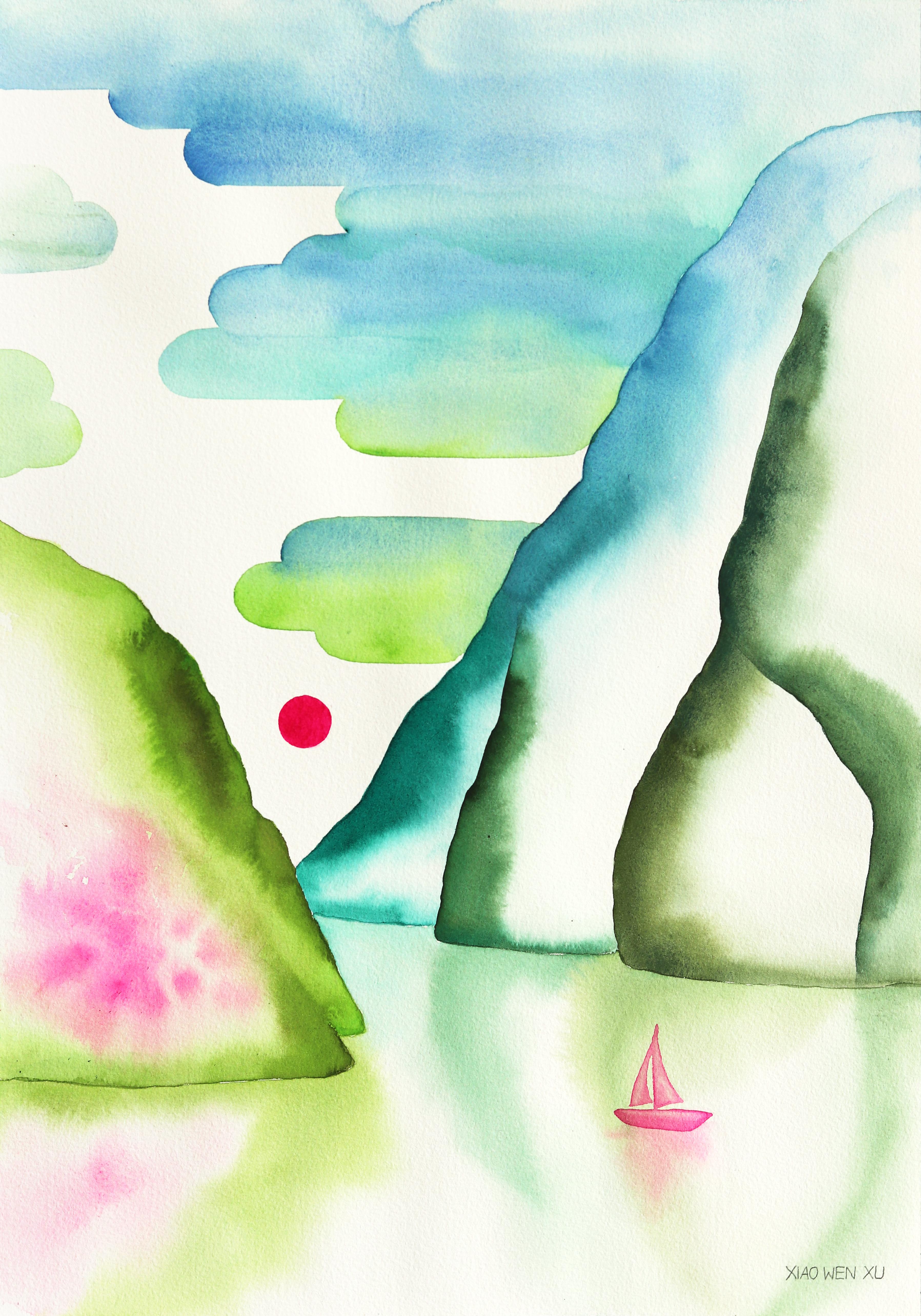 Rainbowland Inlet - Abstract Colorful Dreamy Landscape Watercolor Painting