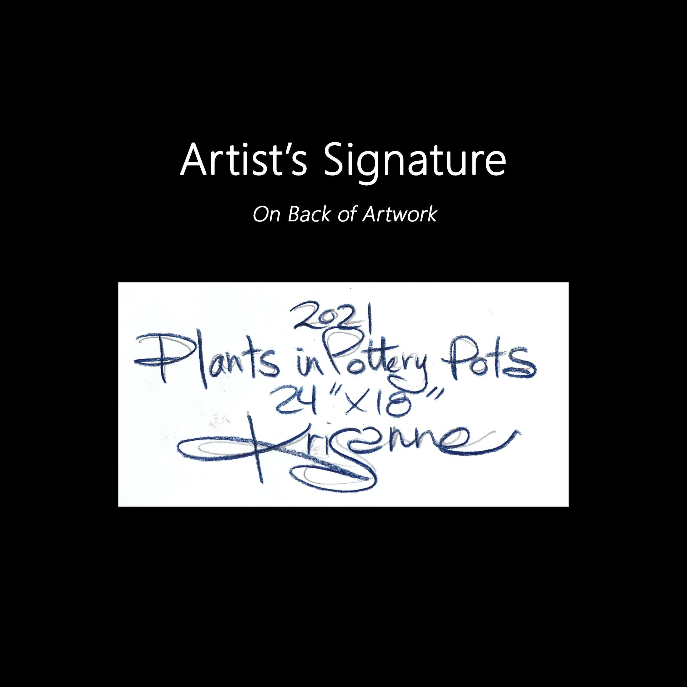 Plants in Pottery Pots - Original Abstract Colorful Botanical Painting on Paper For Sale 2
