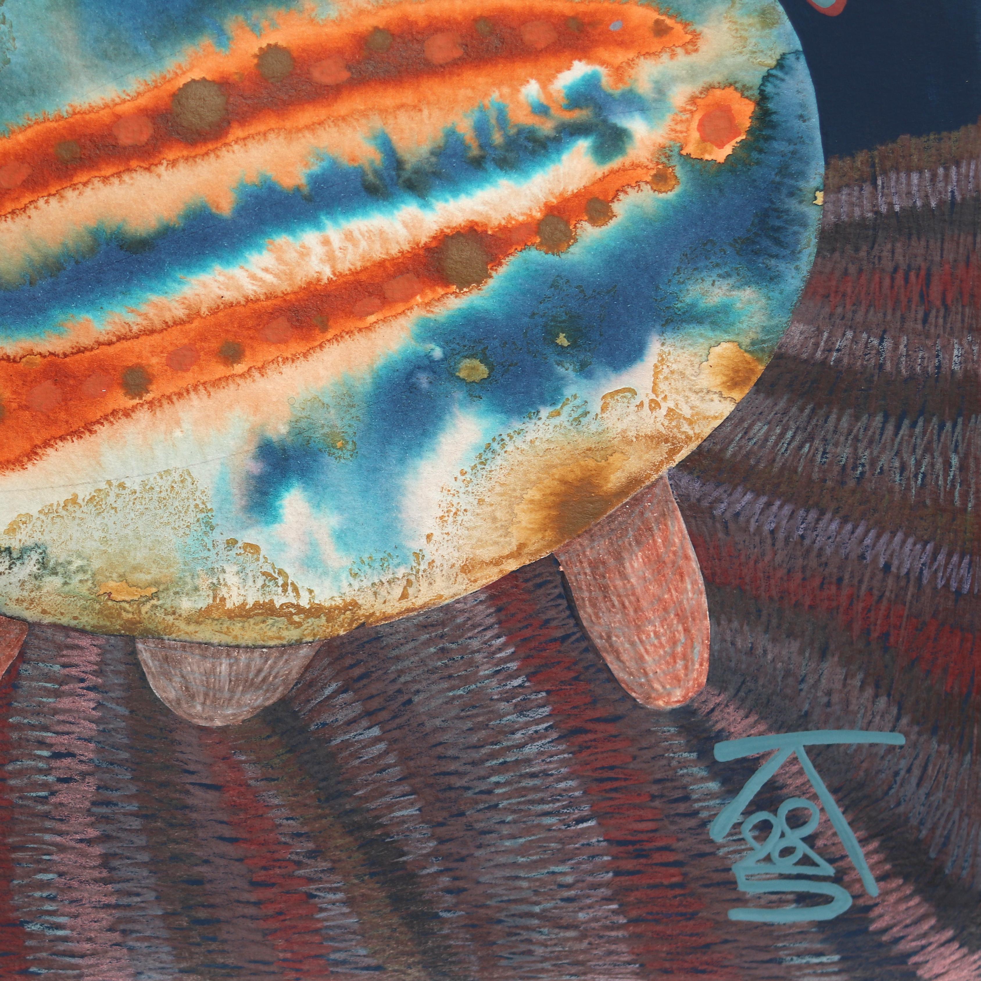 Plants in Pottery Pots - Original Abstract Colorful Botanical Painting on Paper For Sale 1
