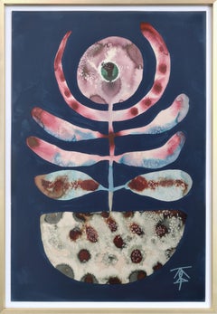 Fleur dans un bol - peinture abstraite et botanique en techniques mixtes sur papier