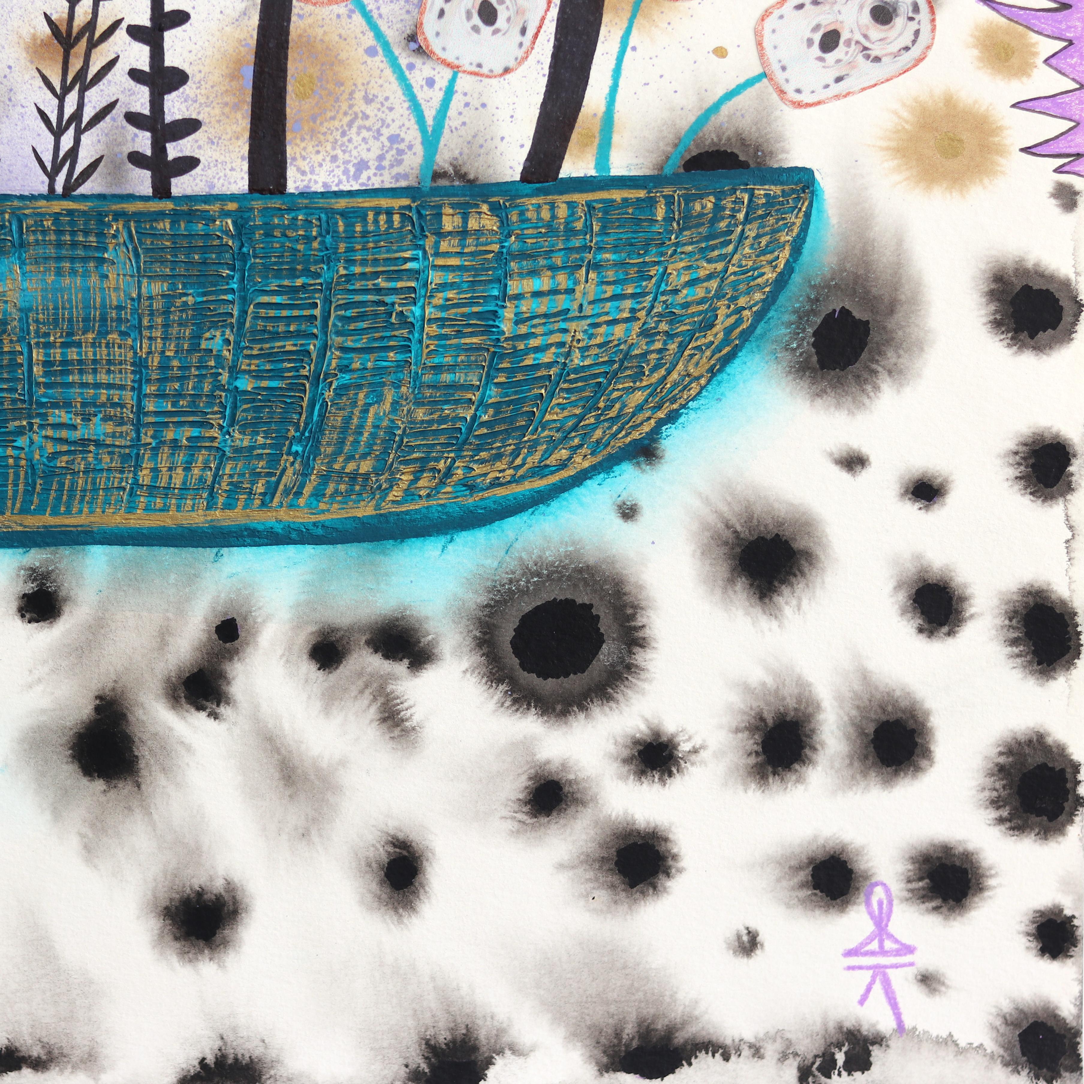 Arrangement de fleurs de Neptune - Peinture abstraite botanique sur papier en vente 1