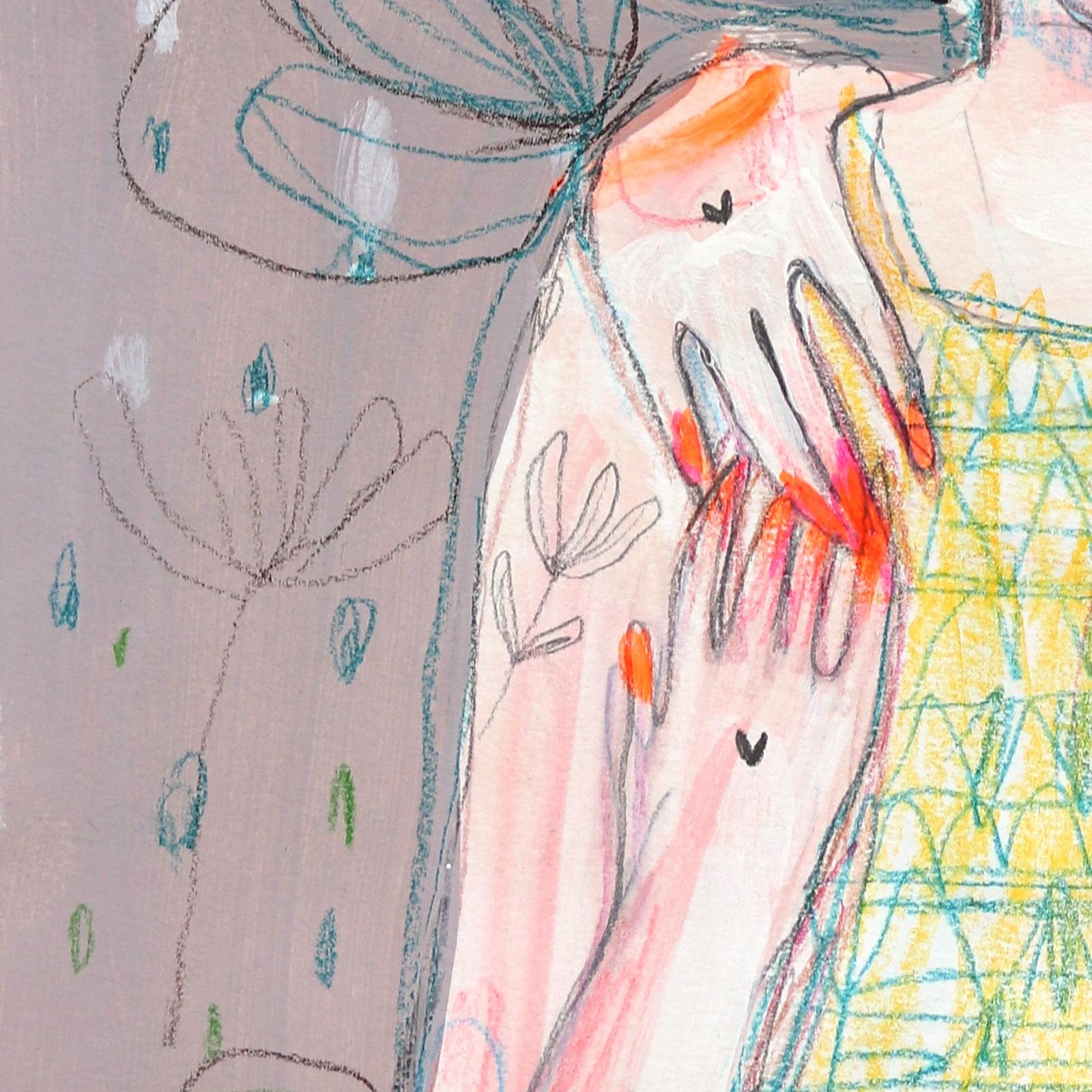 Kindred  Almas - Obra de Arte Figurativa Femenina Fantasía Original sobre Papel - Figurative Painting Beige de Silvia Pavarini