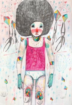 Flowers Colored Crystals and Awareness - Whimsical Figurative Artwork on Paper