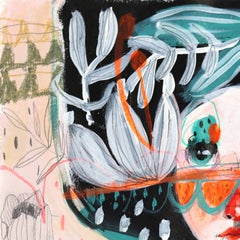 Popess of Flowers - Colorful Whimsical Figurative Feminine Artwork on Paper