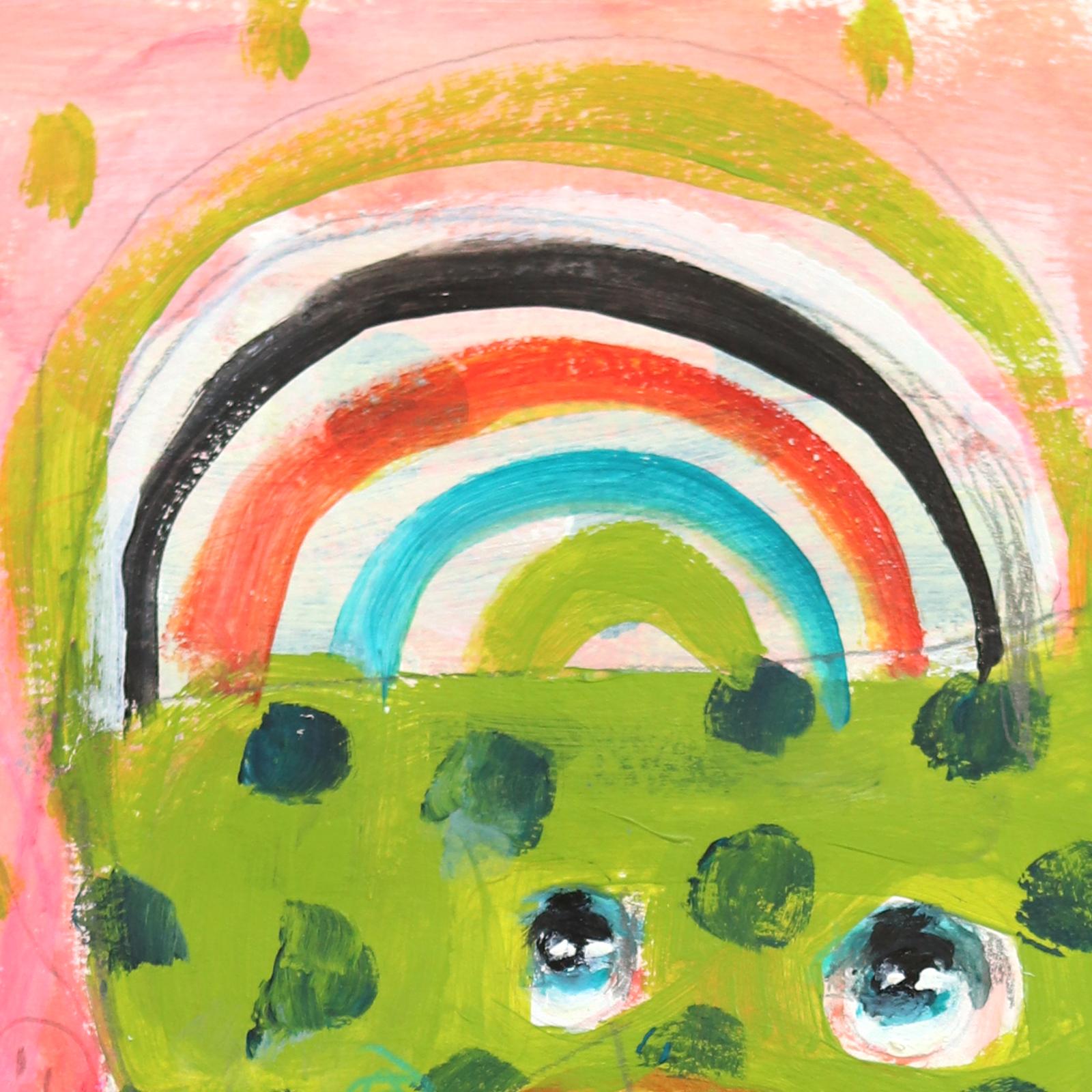 June in the Meadows - Buntes, skurriles, figuratives, weibliches Kunstwerk auf Papier – Art von Silvia Pavarini