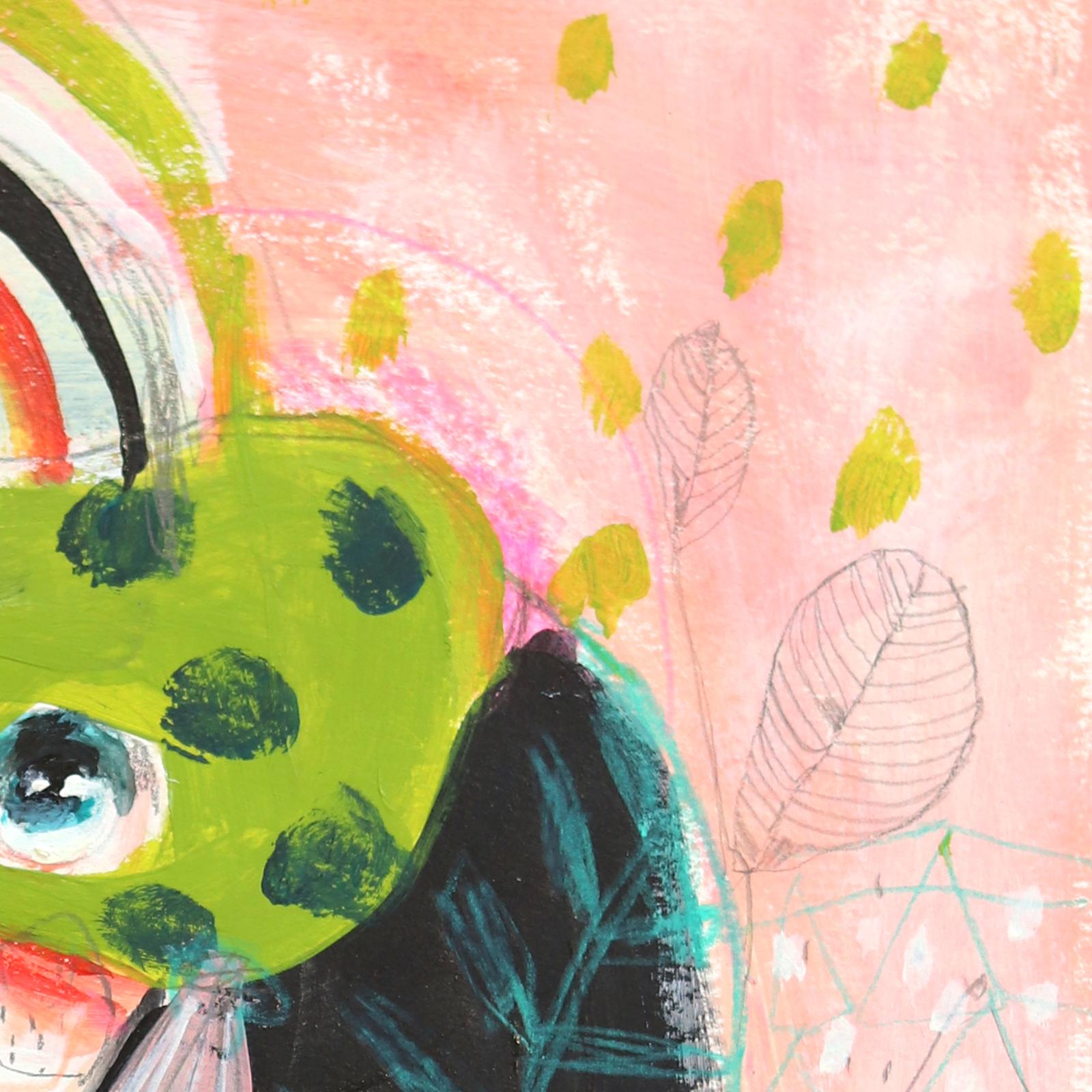 June in the Meadows - Buntes, skurriles, figuratives, weibliches Kunstwerk auf Papier im Angebot 1