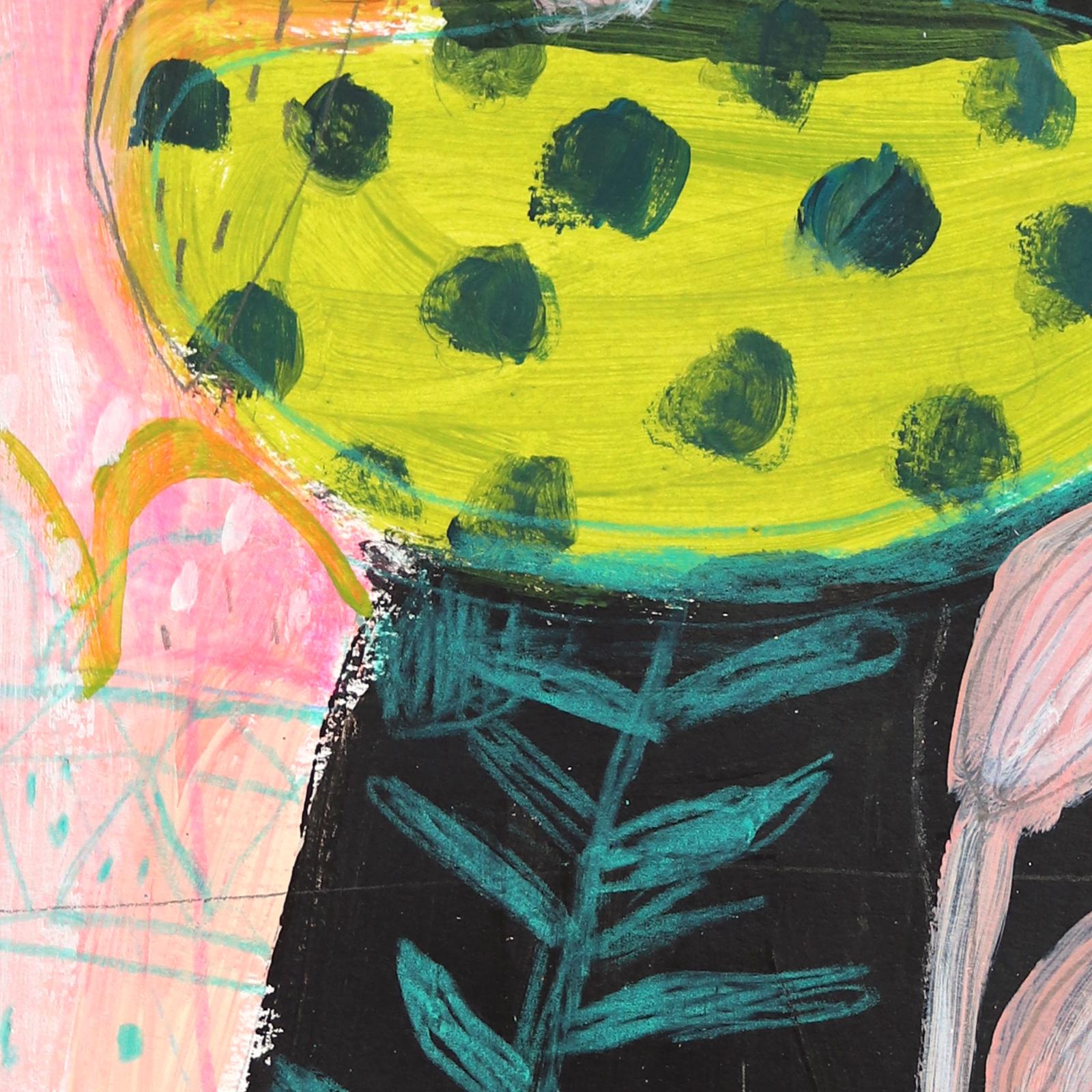 June in the Meadows - Buntes, skurriles, figuratives, weibliches Kunstwerk auf Papier (Orange), Figurative Art, von Silvia Pavarini