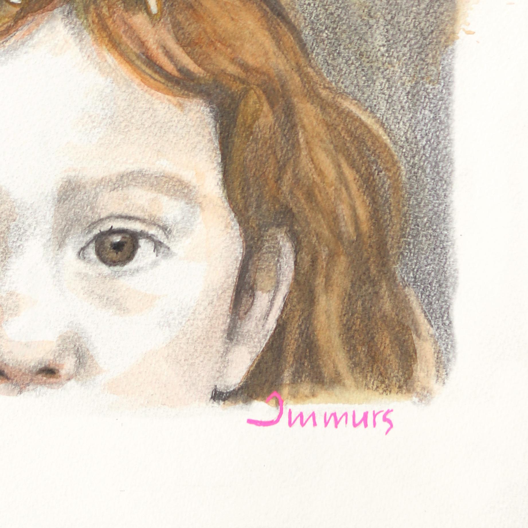 Parler à qui écoute - Aquarelle surréaliste figurative en vente 1