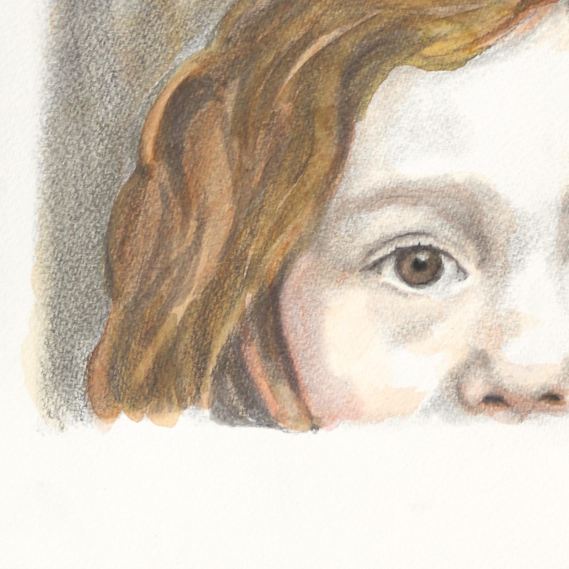 Parler à qui écoute - Aquarelle surréaliste figurative - Beige Figurative Art par Amanda Immurs