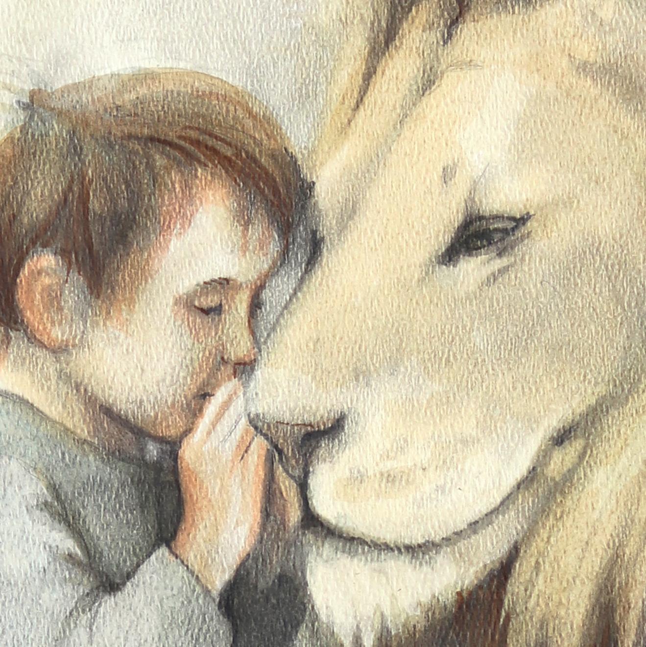 An He Told The Same Story Twice - Opera d'arte figurativa animale surrealista ad acquerello - Art di Amanda Immurs