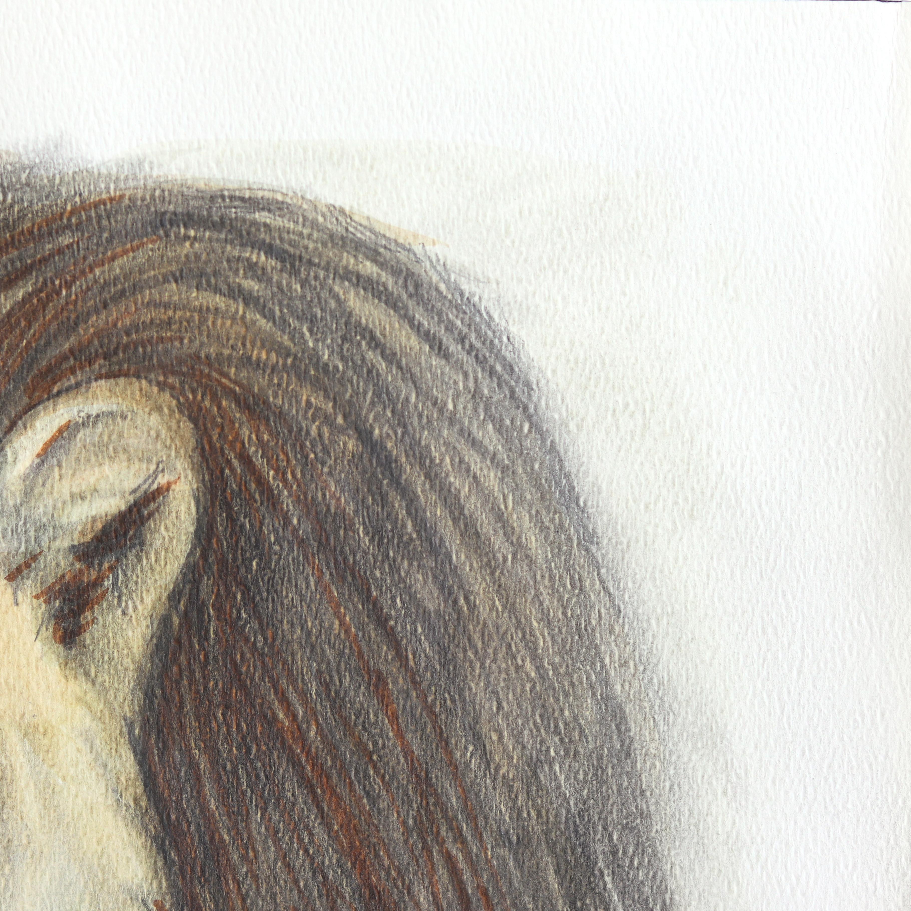 An He Told The Same Story Twice - Opera d'arte figurativa animale surrealista ad acquerello - Figurative Art Beige di Amanda Immurs