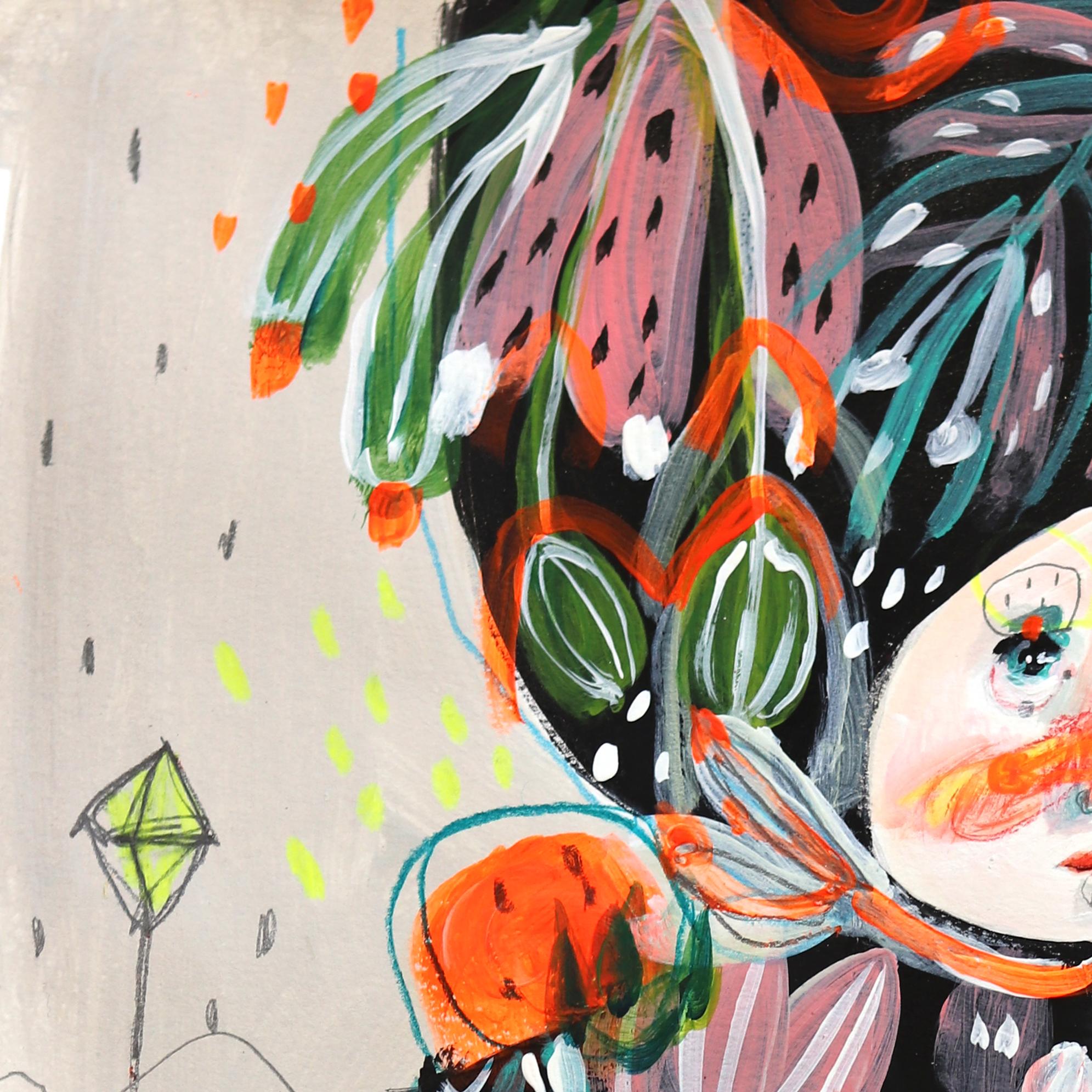 Exotic - Original Abstract Colorful Whimsical Figurative Feminine Art on Paper - Beige Figurative Art by Silvia Pavarini