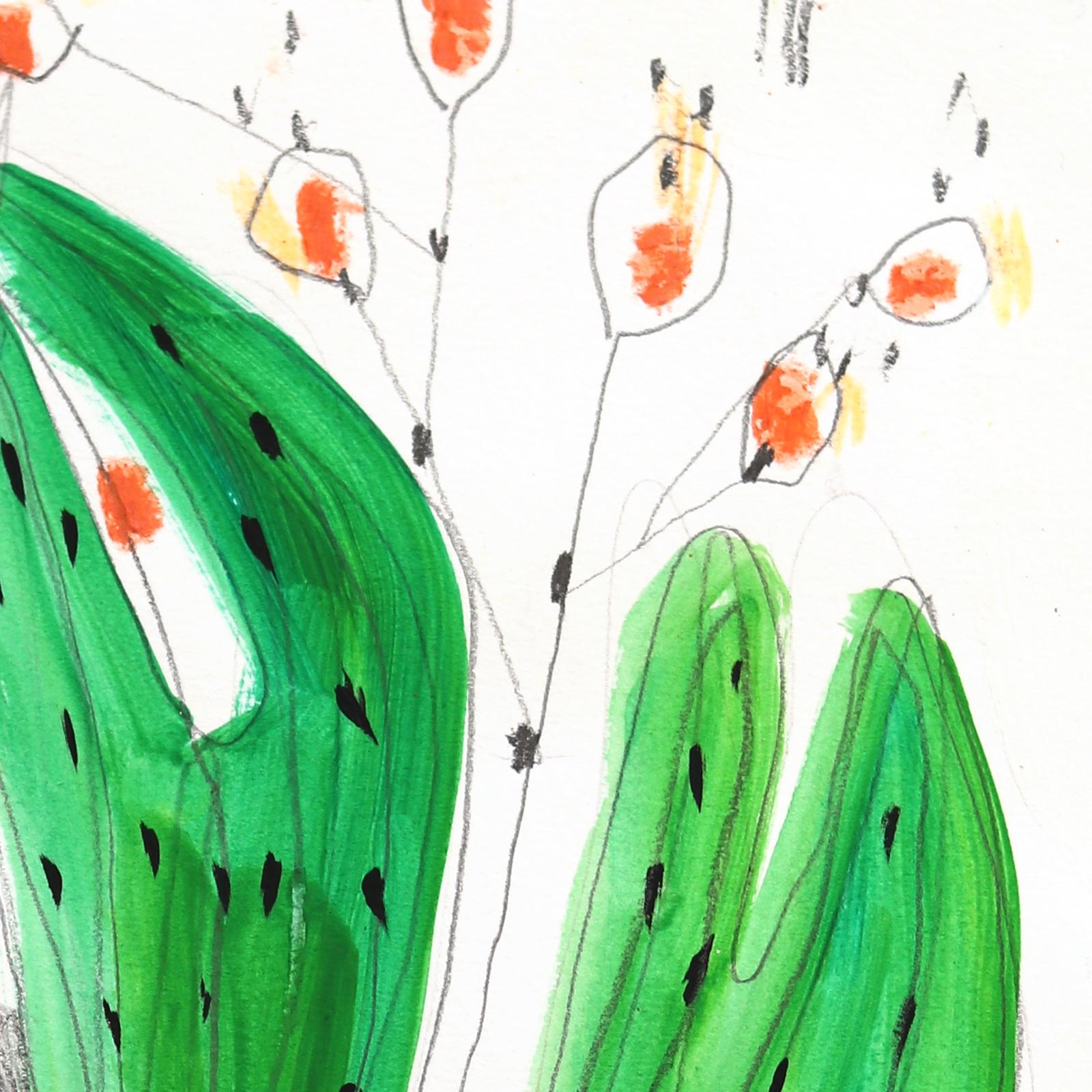 Lost in the Greenery - Lebendige, farbenfrohe, skurrile, figurative Kunstwerke auf Papier (Surrealismus), Painting, von Silvia Pavarini