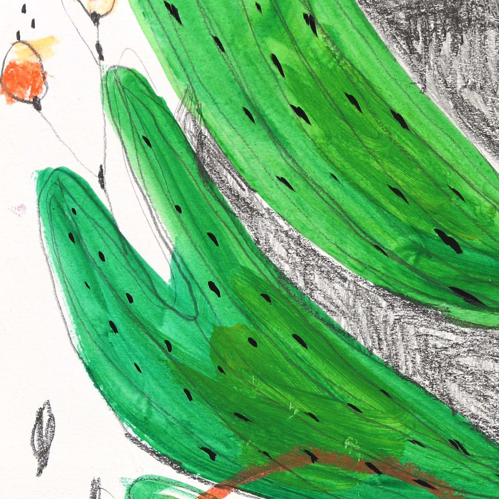 Lost in the Greenery - Lebendige, farbenfrohe, skurrile, figurative Kunstwerke auf Papier (Weiß), Figurative Painting, von Silvia Pavarini