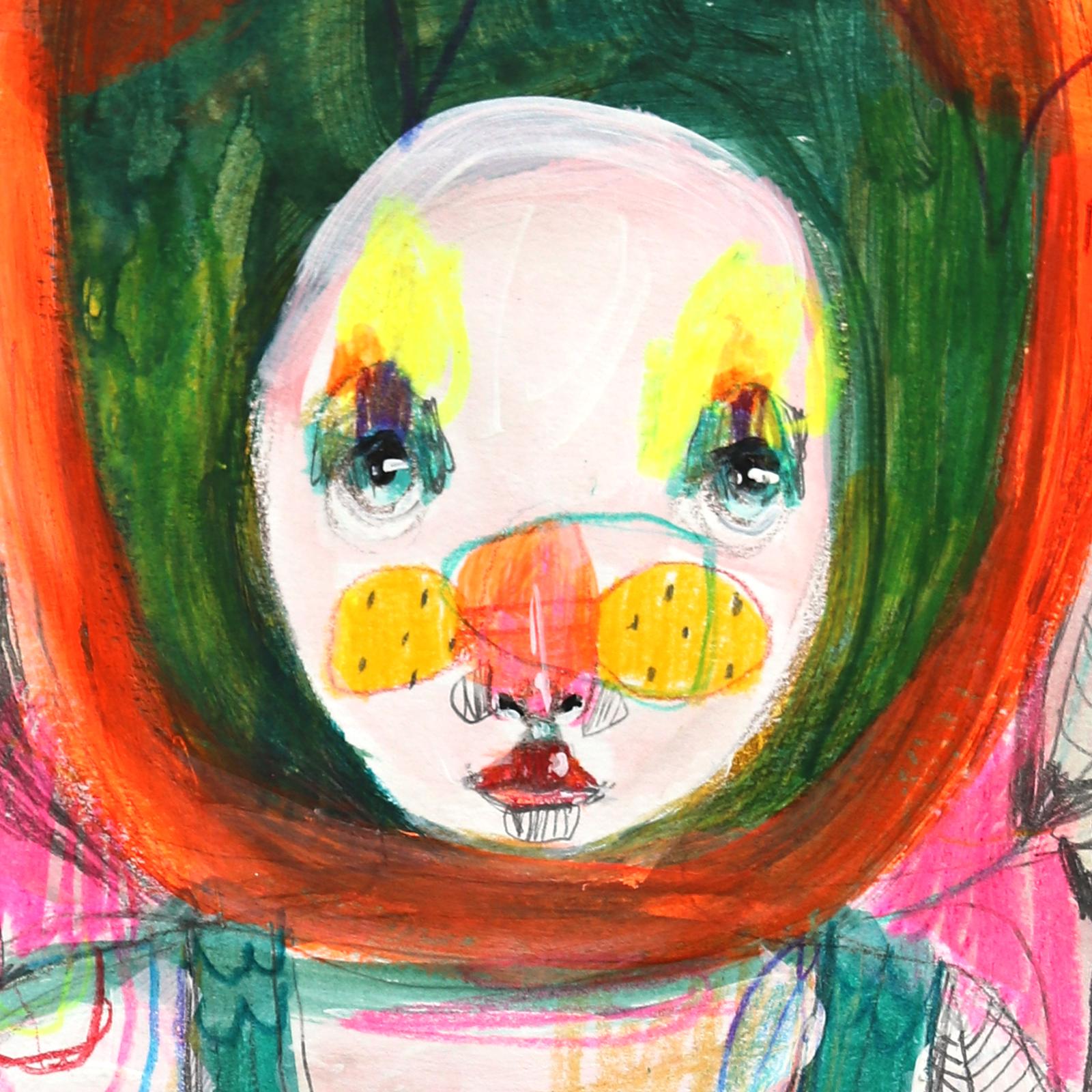 Lying Down Watching The Sun Go Down - Bunte, skurrile, figurative Kunst auf Papier – Art von Silvia Pavarini