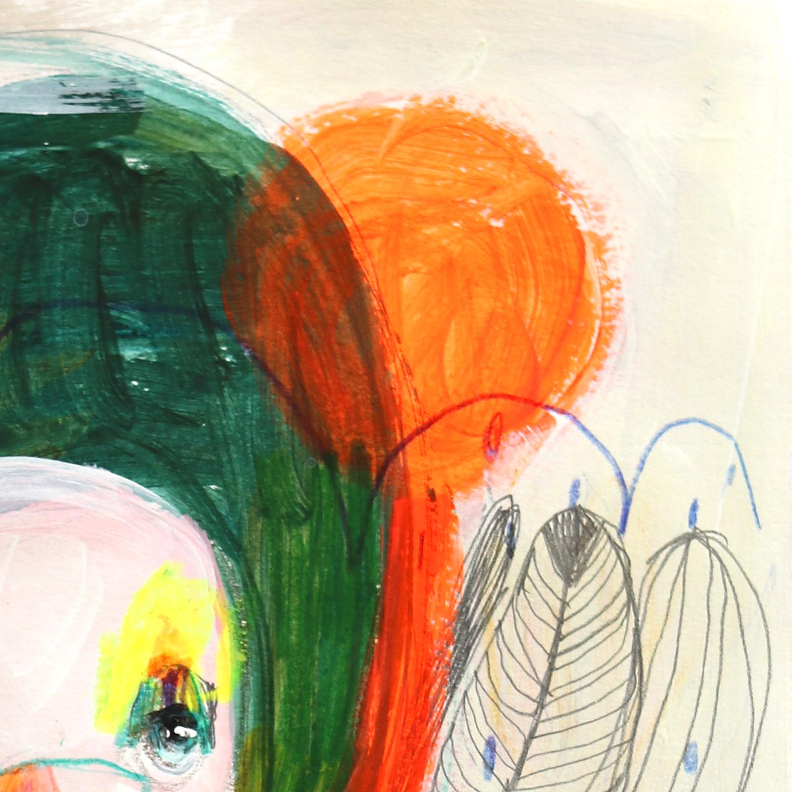 Lying Down Watching The Sun Go Down - Bunte, skurrile, figurative Kunst auf Papier im Angebot 1