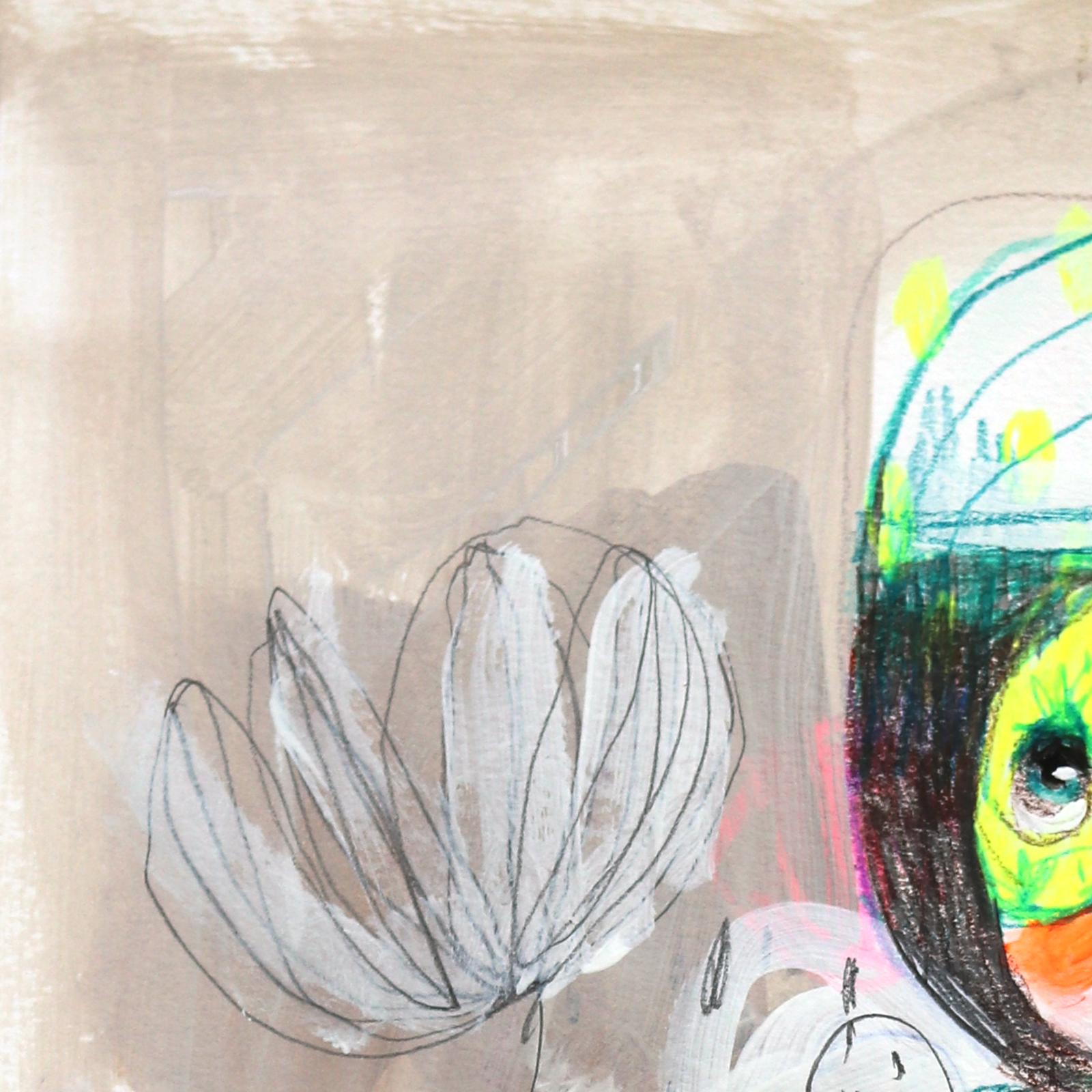 Lying in Thoughts - Original bunte skurrile figurative surreale Kunst auf Papier im Angebot 1