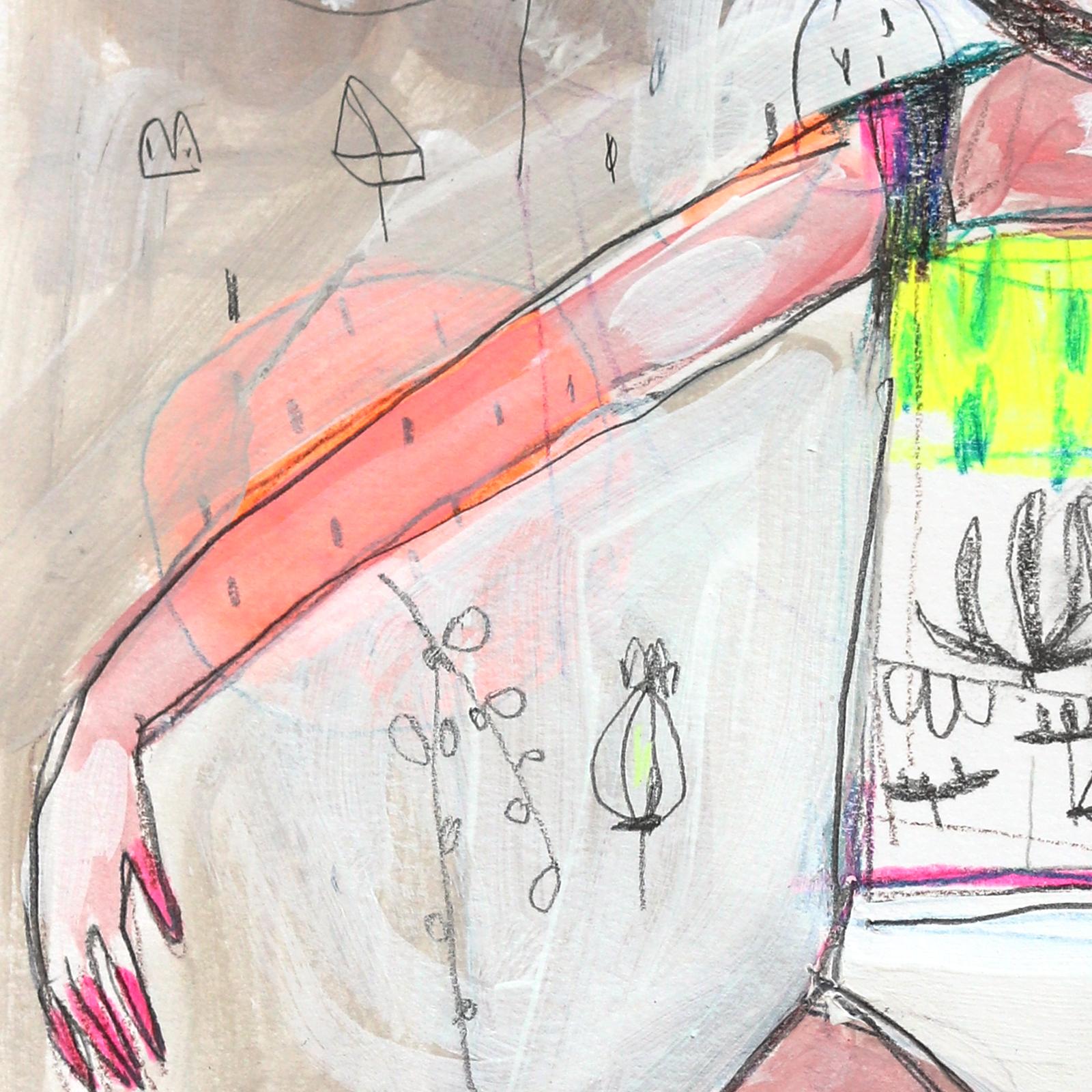Lying in Thoughts - Original bunte skurrile figurative surreale Kunst auf Papier (Surrealismus), Art, von Silvia Pavarini