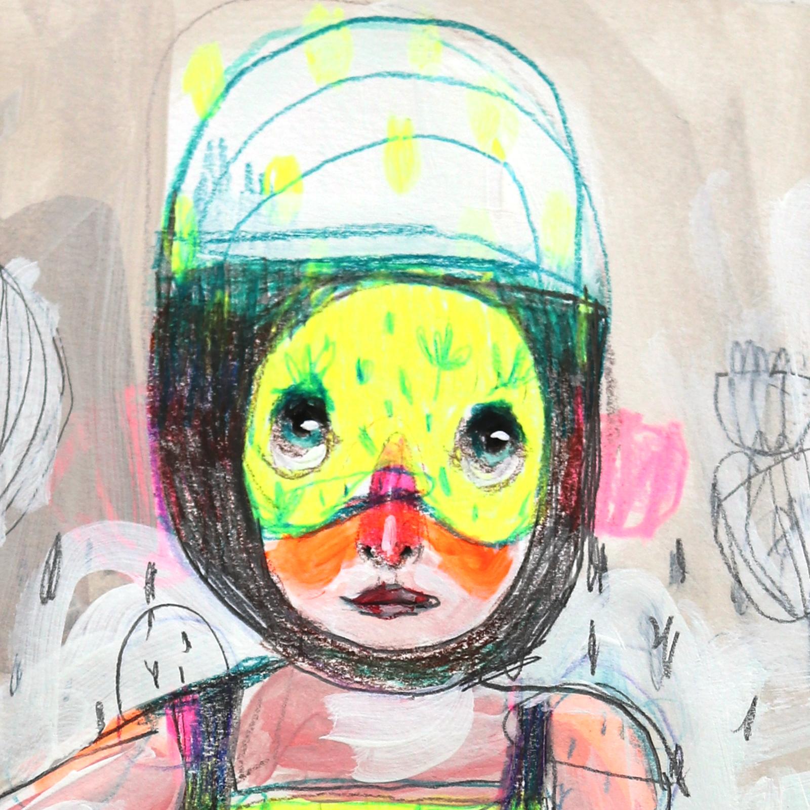 Lying in Thoughts - Original bunte skurrile figurative surreale Kunst auf Papier – Art von Silvia Pavarini