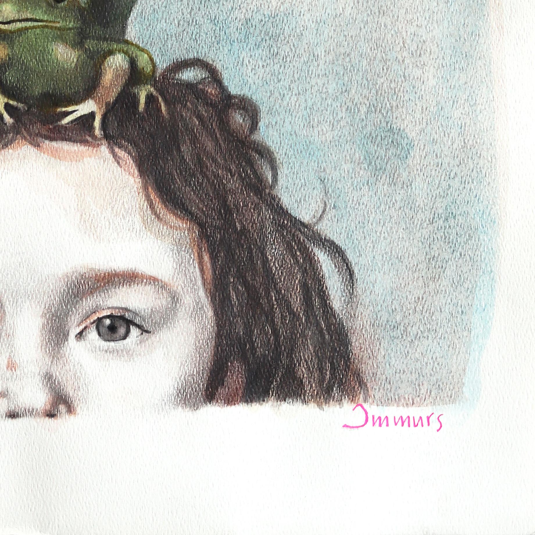 J'aimerais rêver à mes problèmes - Aquarelle surréaliste figurative en vente 1