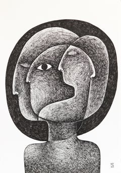 Nublado - Obra de Arte Ilustrativa Abstracta en Blanco y Negro con Tinta sobre Papel