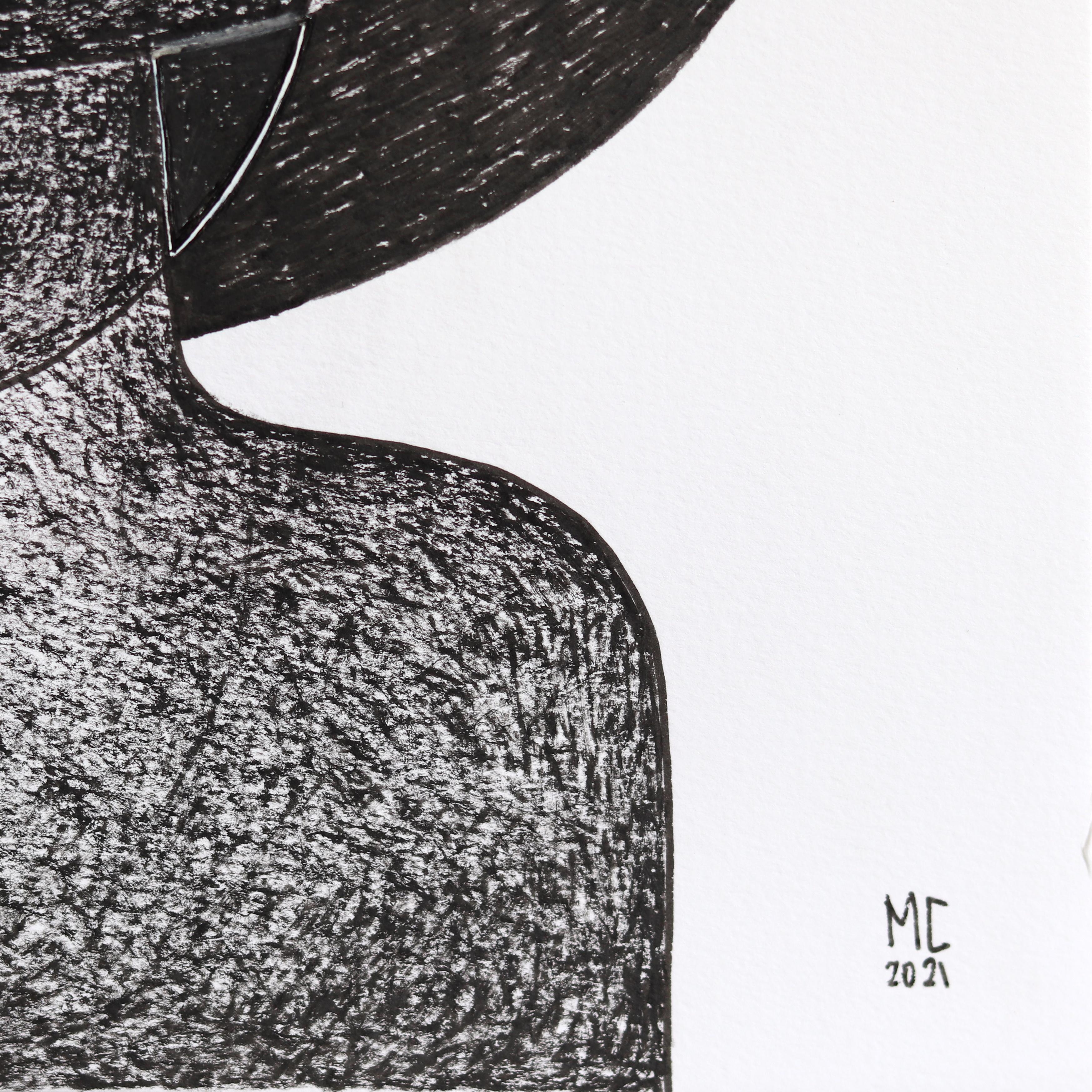 Cloudy - Abstract Black and White Figurative Illustrative Ink Artwork on Paper For Sale 1