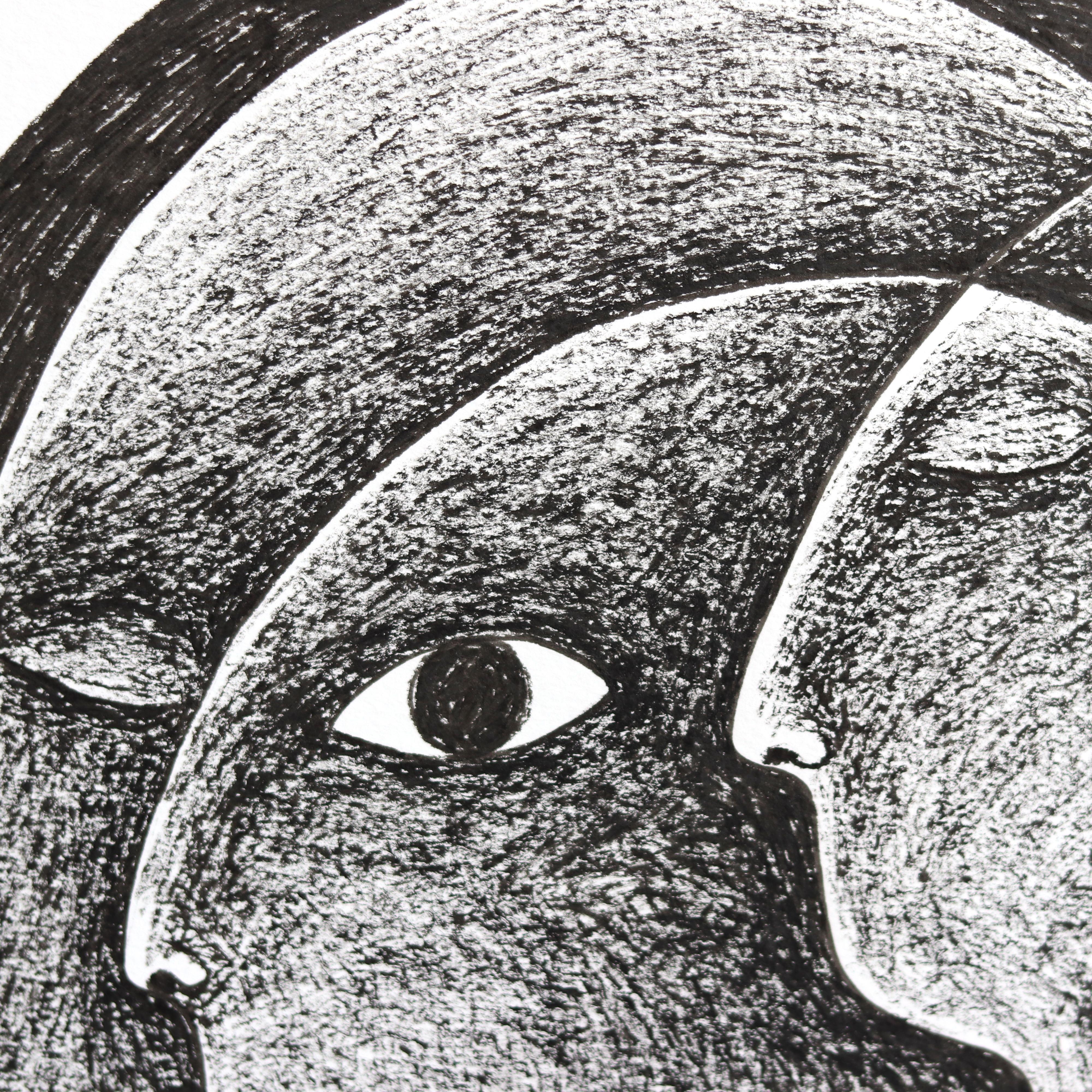 Cloudy - Abstract Black and White Figurative Illustrative Ink Artwork on Paper - Painting by Melissa Chalhoub