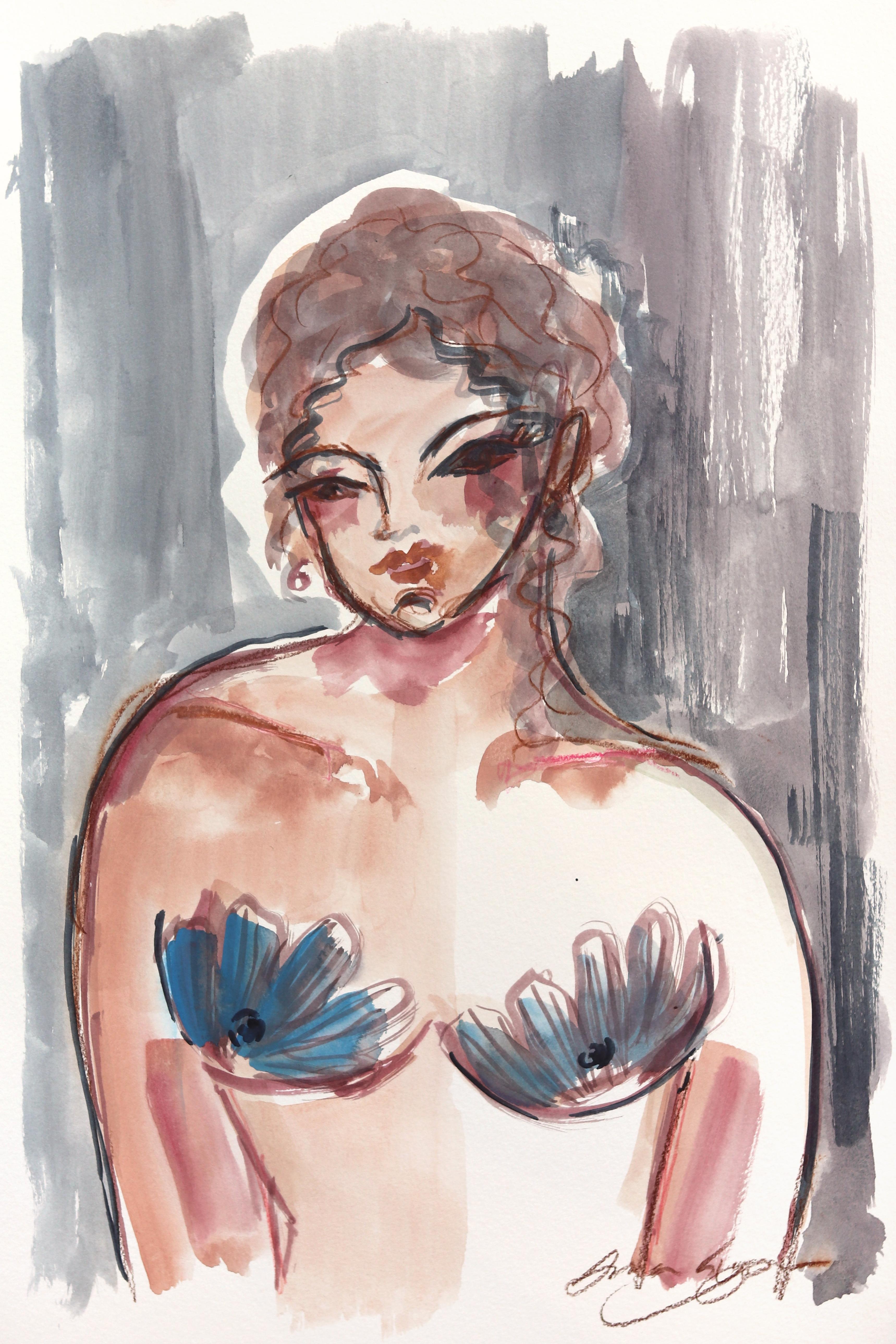Portrait - Figurative Elegant Feminine Watercolor Portrait Painting on Paper