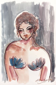Retrato - Figurativo Elegante Femenino Pintura Retrato Acuarela sobre Papel