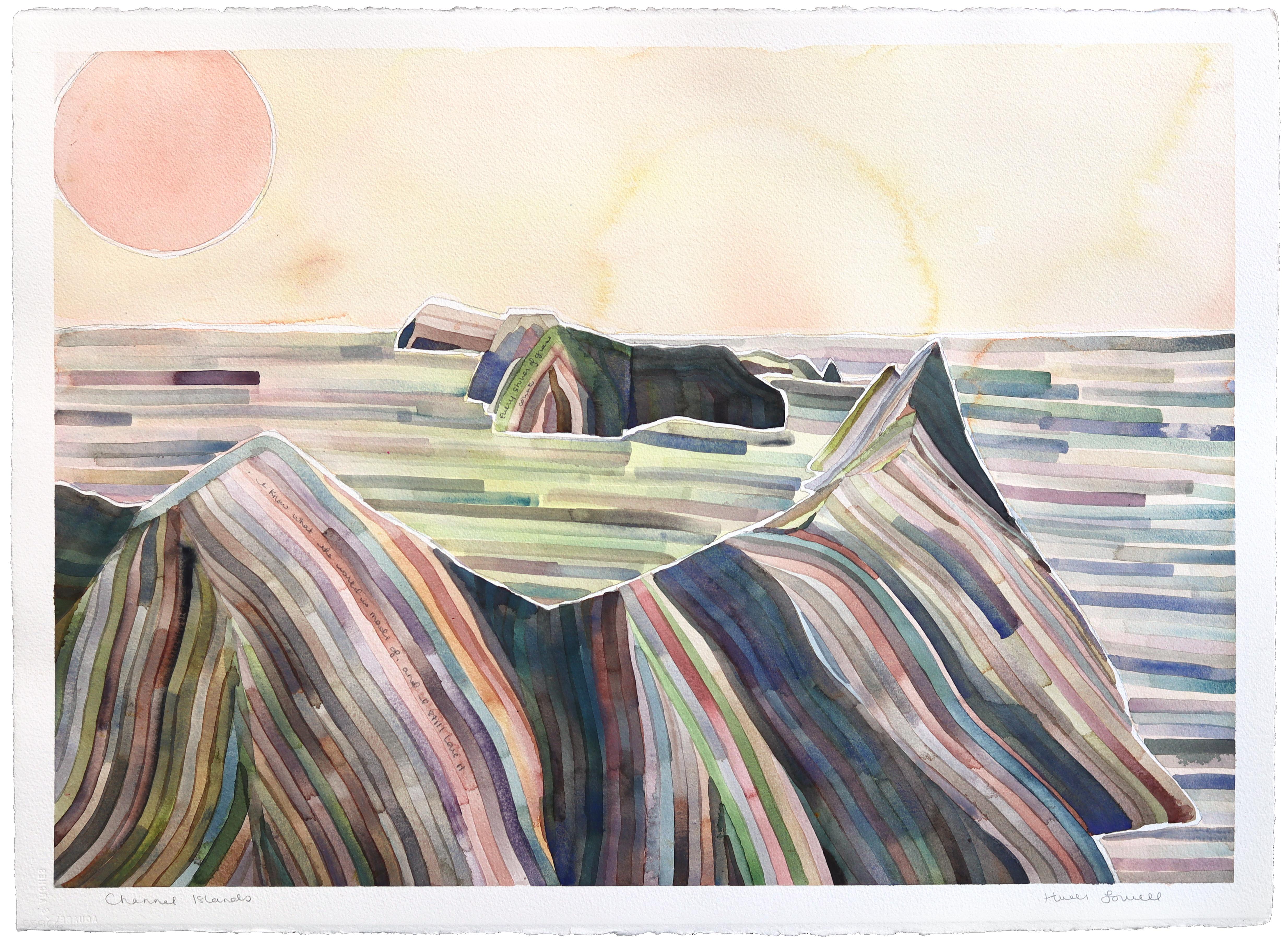 Channel Islands - Pittura astratta ad acquerello con paesaggio costiero colorato e tenue