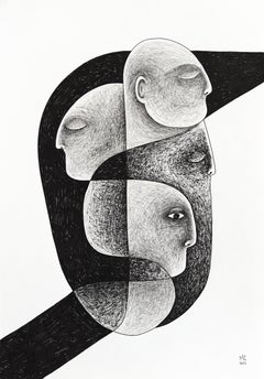 En Forme - Abstract Black and White Figurative Illustrative Ink Artwork on Paper