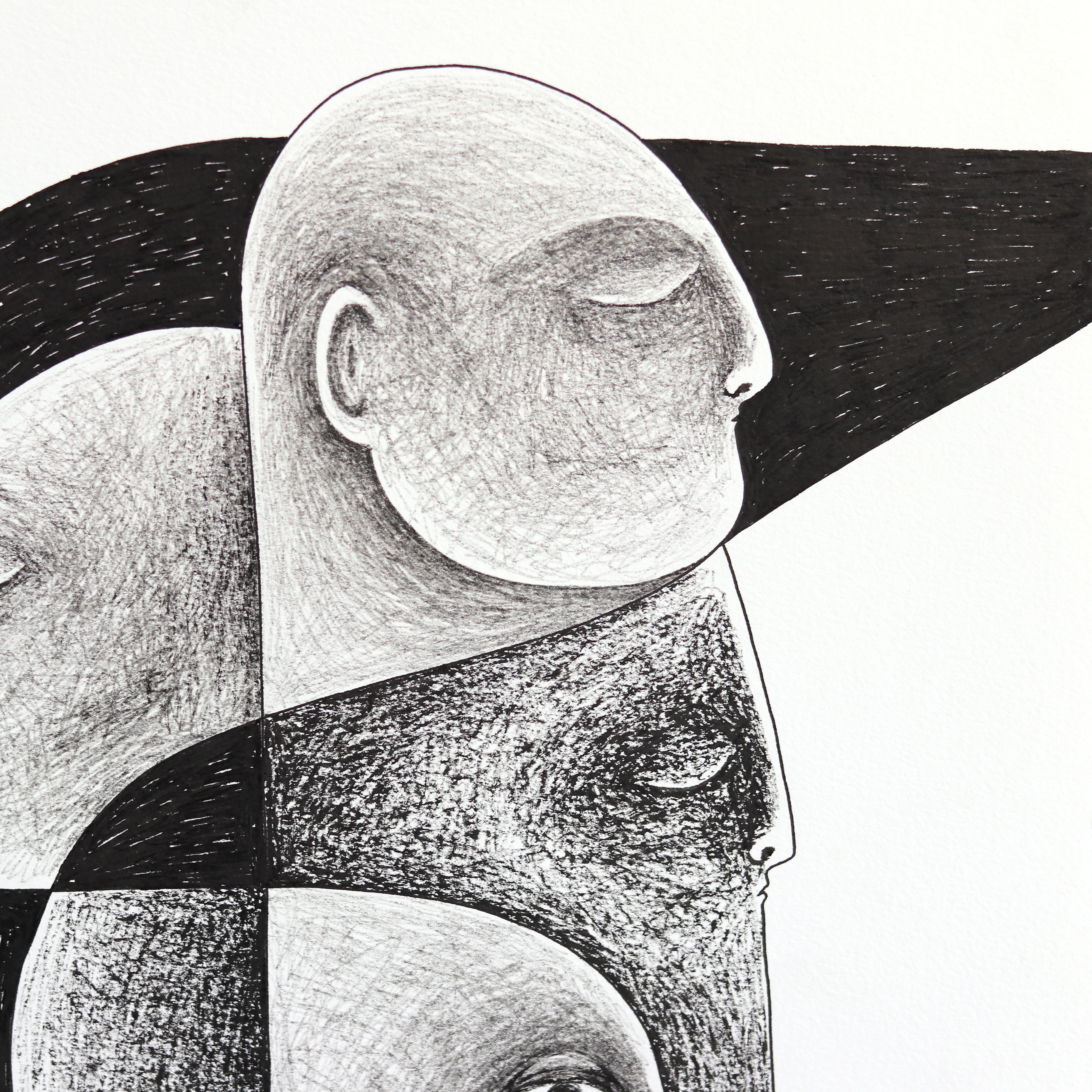 En Forme - Abstract Black and White Figurative Illustrative Ink Artwork on Paper - Gray Figurative Art by Melissa Chalhoub