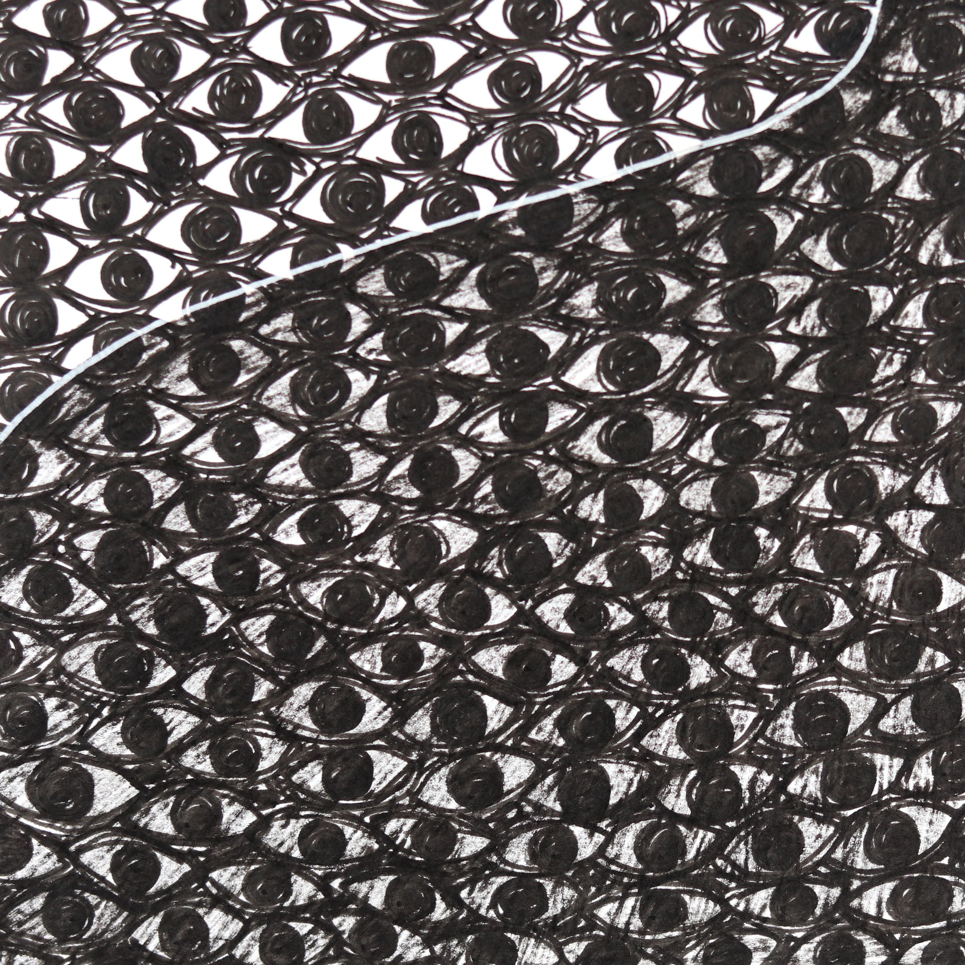 Beware the Eyes - Abstract Black and White Figurative Illustrative Art on Paper For Sale 2