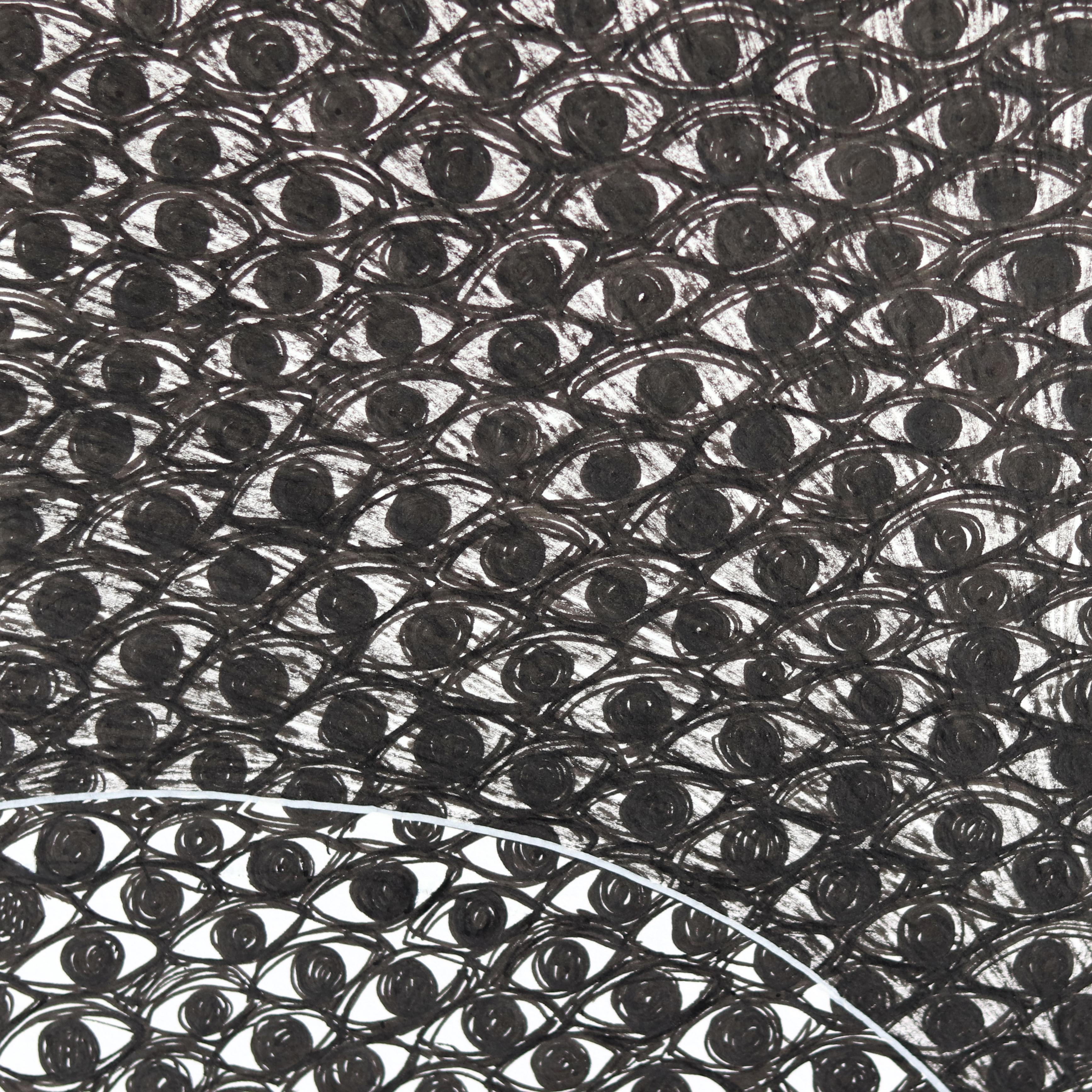 Beware the Eyes - Abstract Black and White Figurative Illustrative Art on Paper For Sale 3