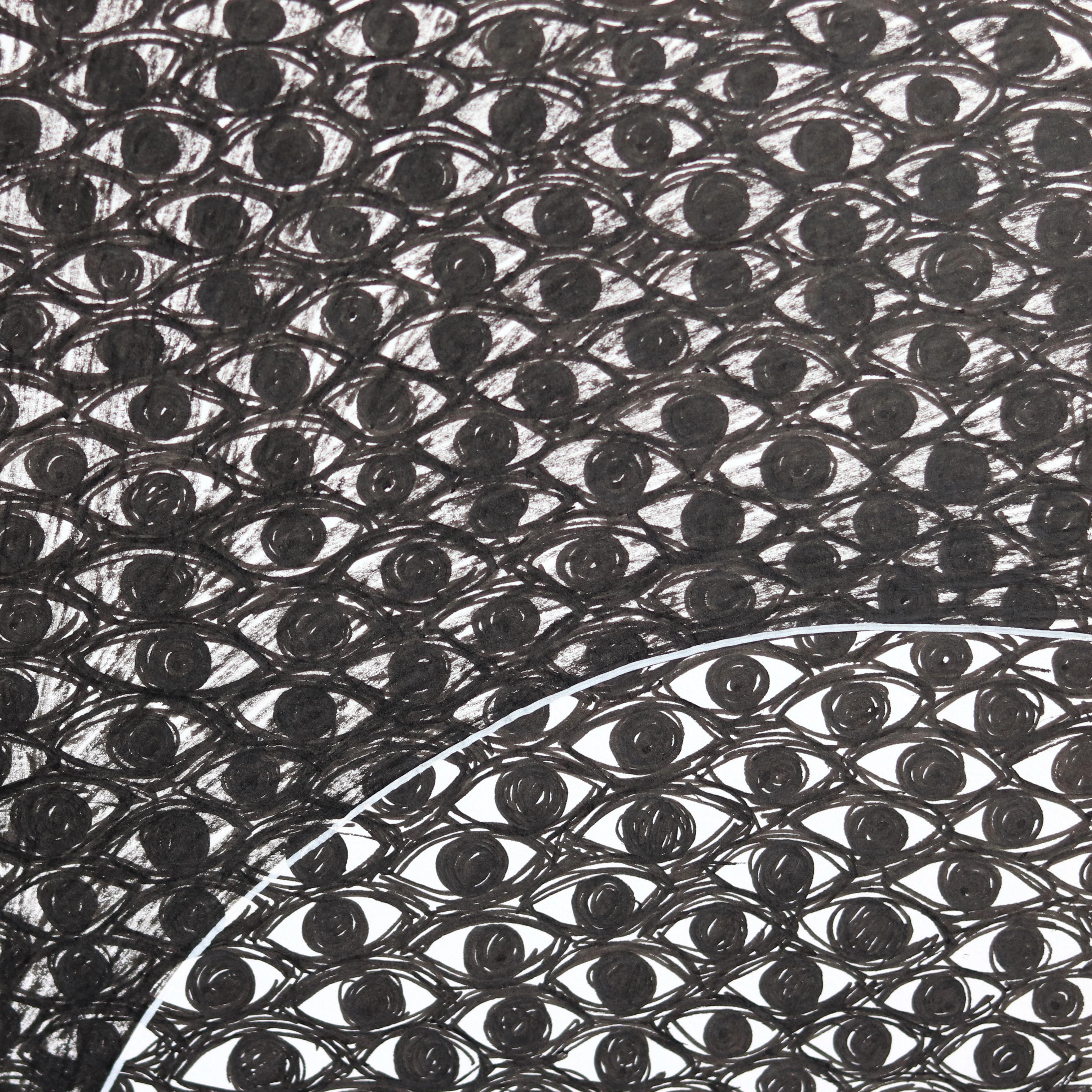 Beware the Eyes - Abstract Black and White Figurative Illustrative Art on Paper For Sale 1