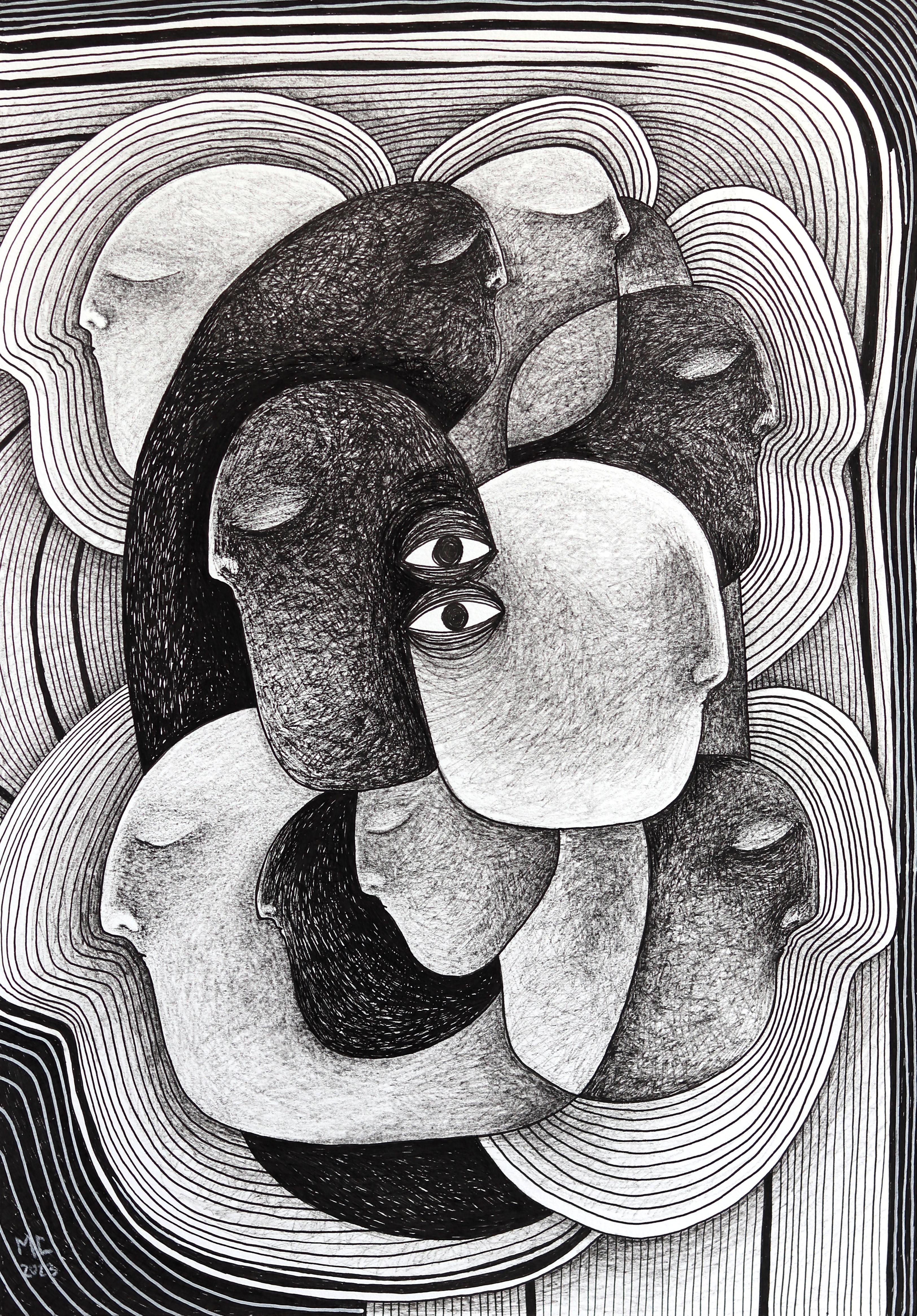 Disingtegration Pt. II - Abstract Black and White Figurative Illustrative Art