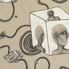 Disconnection - Abstract Figurative Illustrative Mixed Media Art on Cardboard