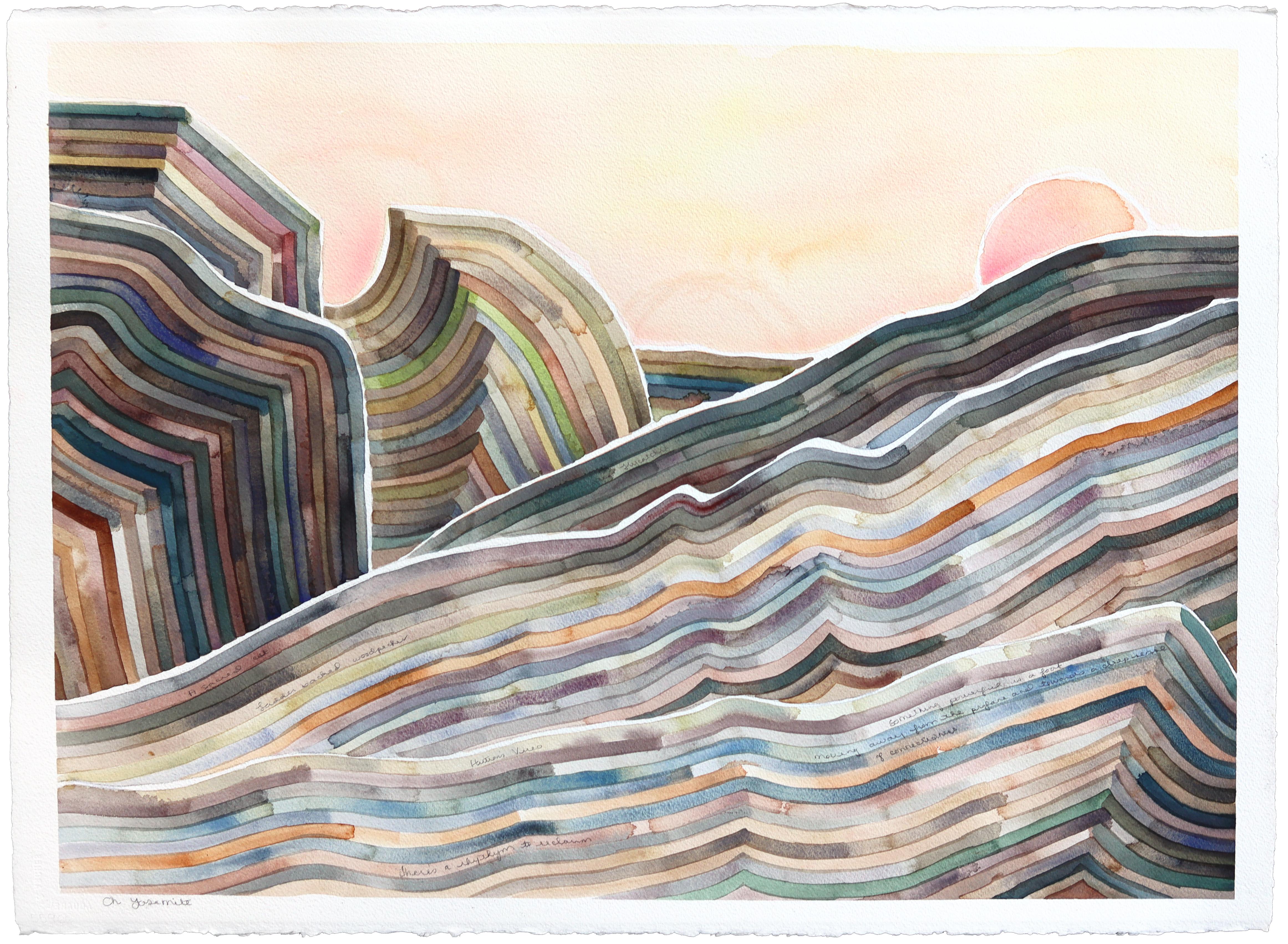 Oh Yosemite - Pittura astratta originale ad acquerello del paesaggio californiano in penombra