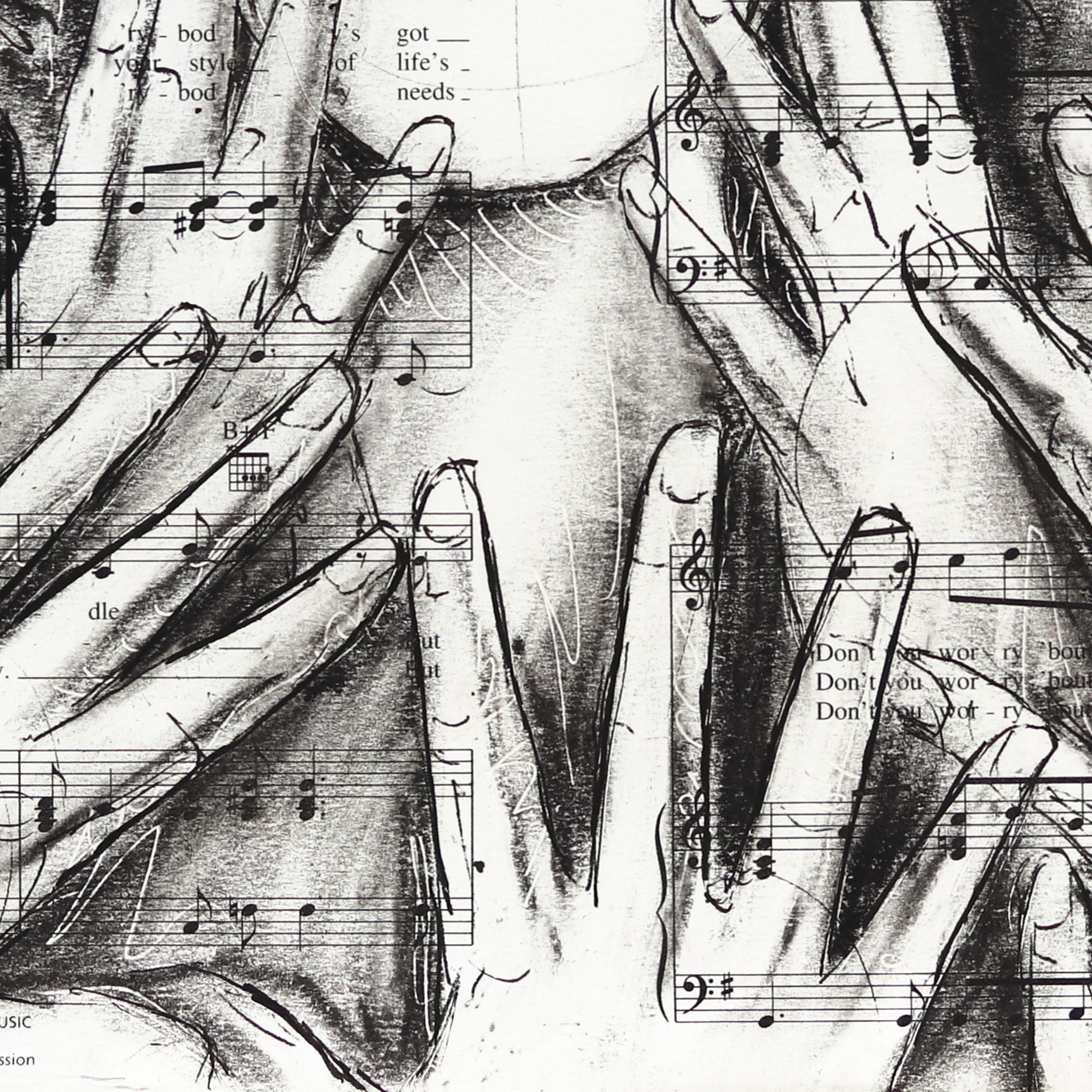 Finding Your Voice - Abstract Figurative Black & White Mixed Media Dreamlike Art - Gray Figurative Art by Robert Lebsack