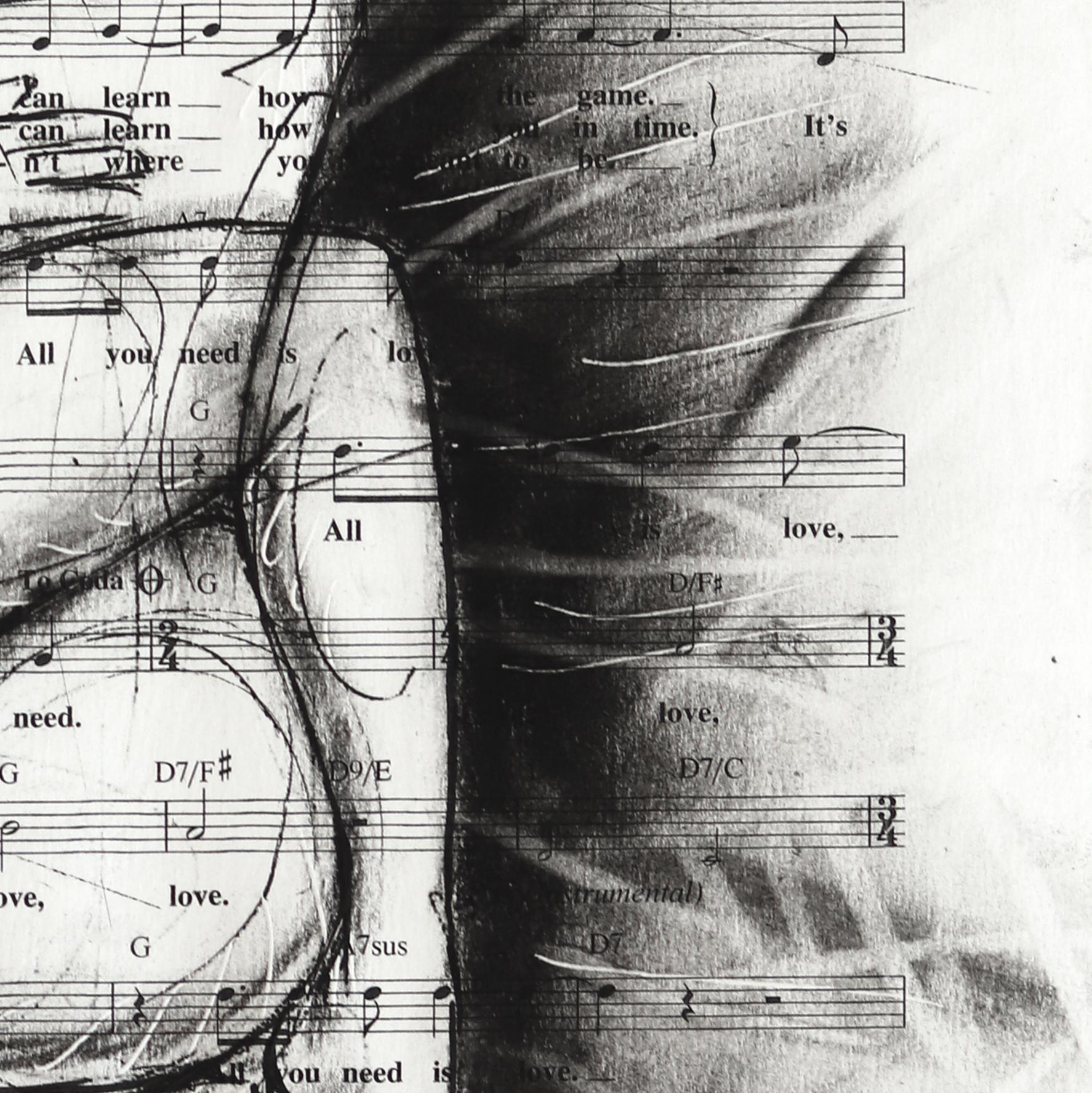 Falling To Pieces - Abstract Figurative Black & White Mixed Media Romantic Art - Gray Nude by Robert Lebsack